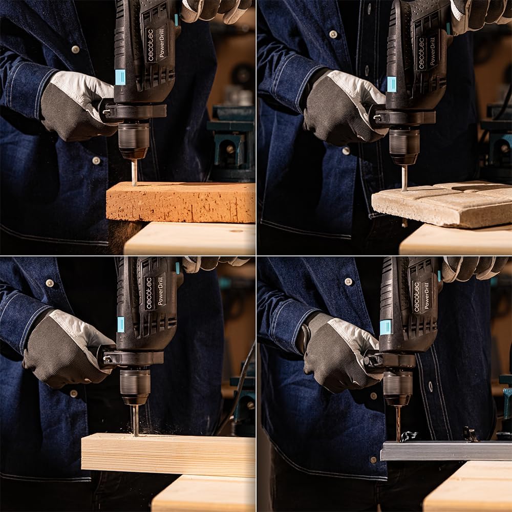 Cecotec Taladro Eléctrico Percutor PowerDrill 850 EasyAdjust. 850W, 46000 impactos por minuto, 4800 rpm, Cable extralargo 3m, Mandril portabrocas sin llave 13mm diámetro, Totalmente equipado