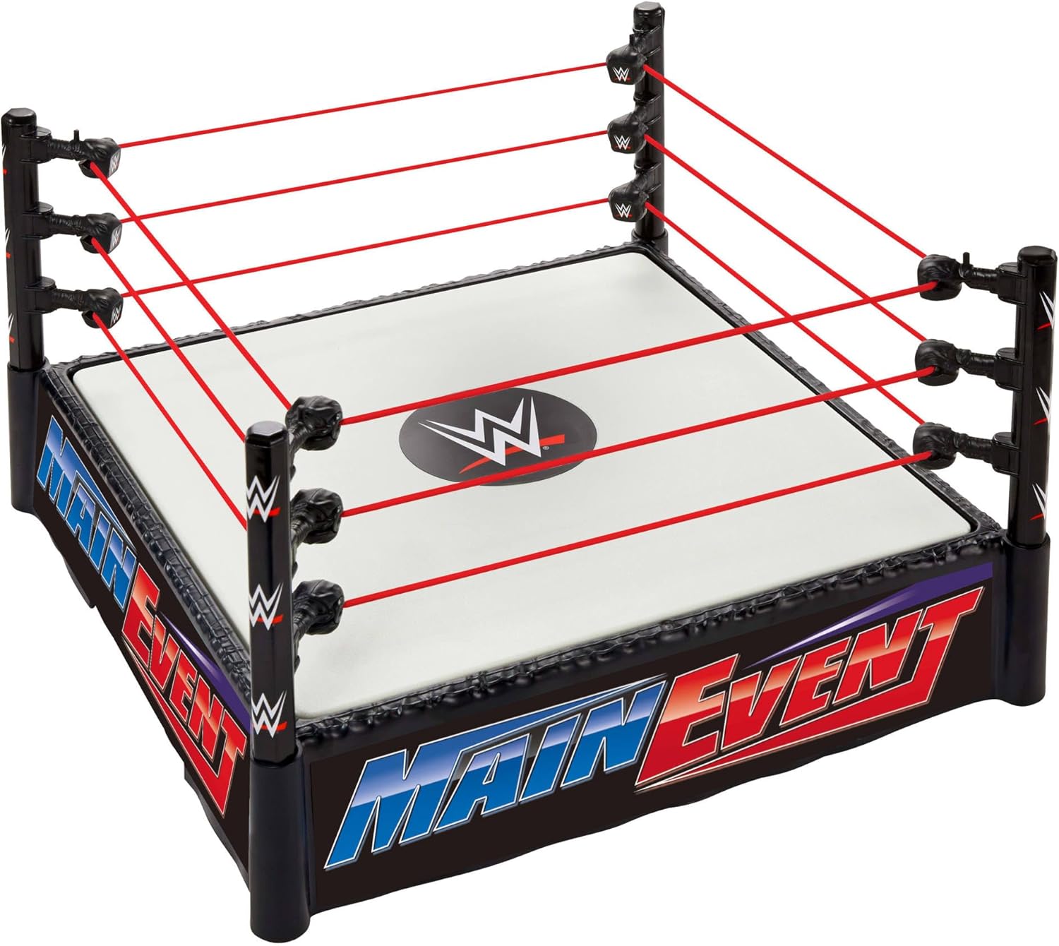 Mattel WWE Ring de superestrelas com autocolantes Main Event e RAW, tapete com molas e cordas elásticas esticadas, JDJ20