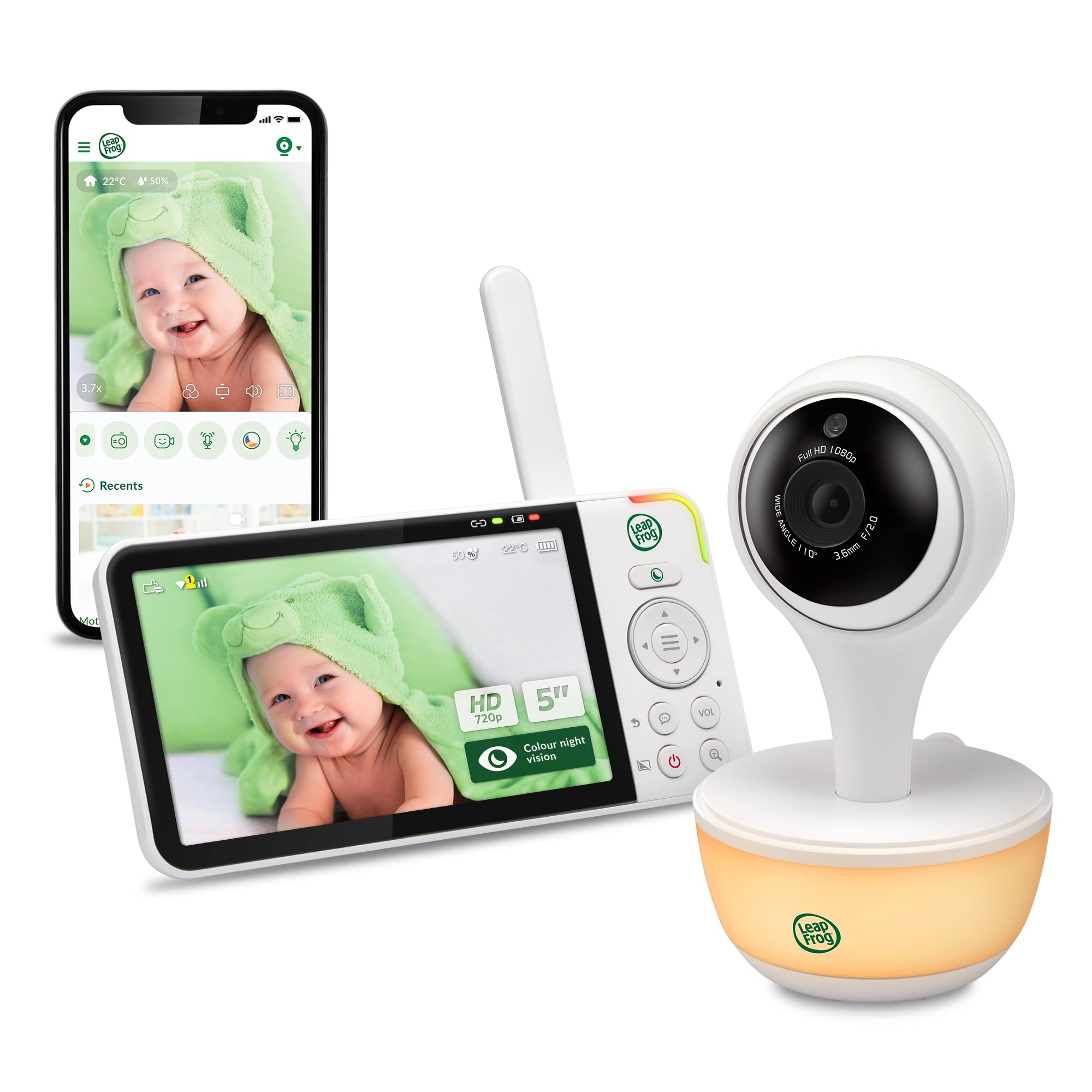 LeapFrog LF2423 Baby Monitor with Night Light Camera, 2600mAh Smart Baby Surveillance Camera with 2.8" IPS Screen, Night Vision, Temperature Monitoring, Two-Way Communication