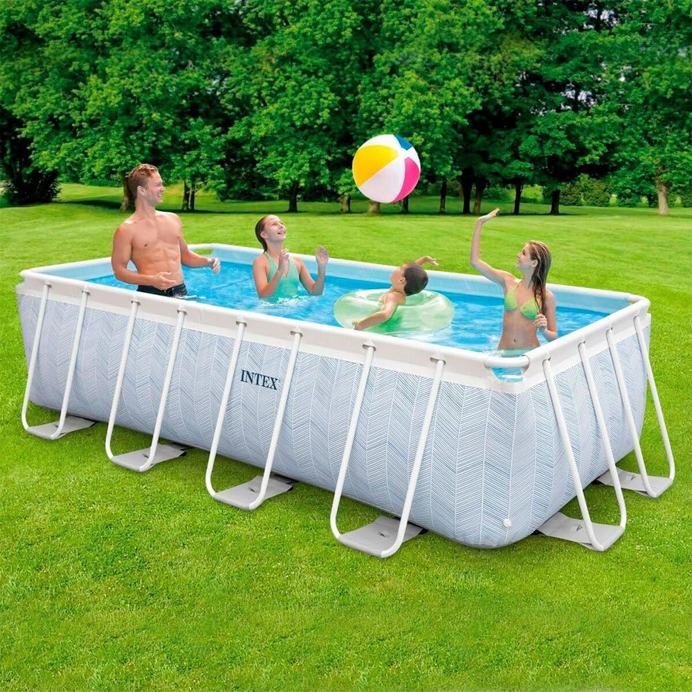 Intex Piscina desmontável retangular Chevron Prism Frame Premium, medidas 400 x 200 x 100 cm, capacidade de 6,836 litros, material resistente a camada tripla, inclui: depuradora e escada (55259)