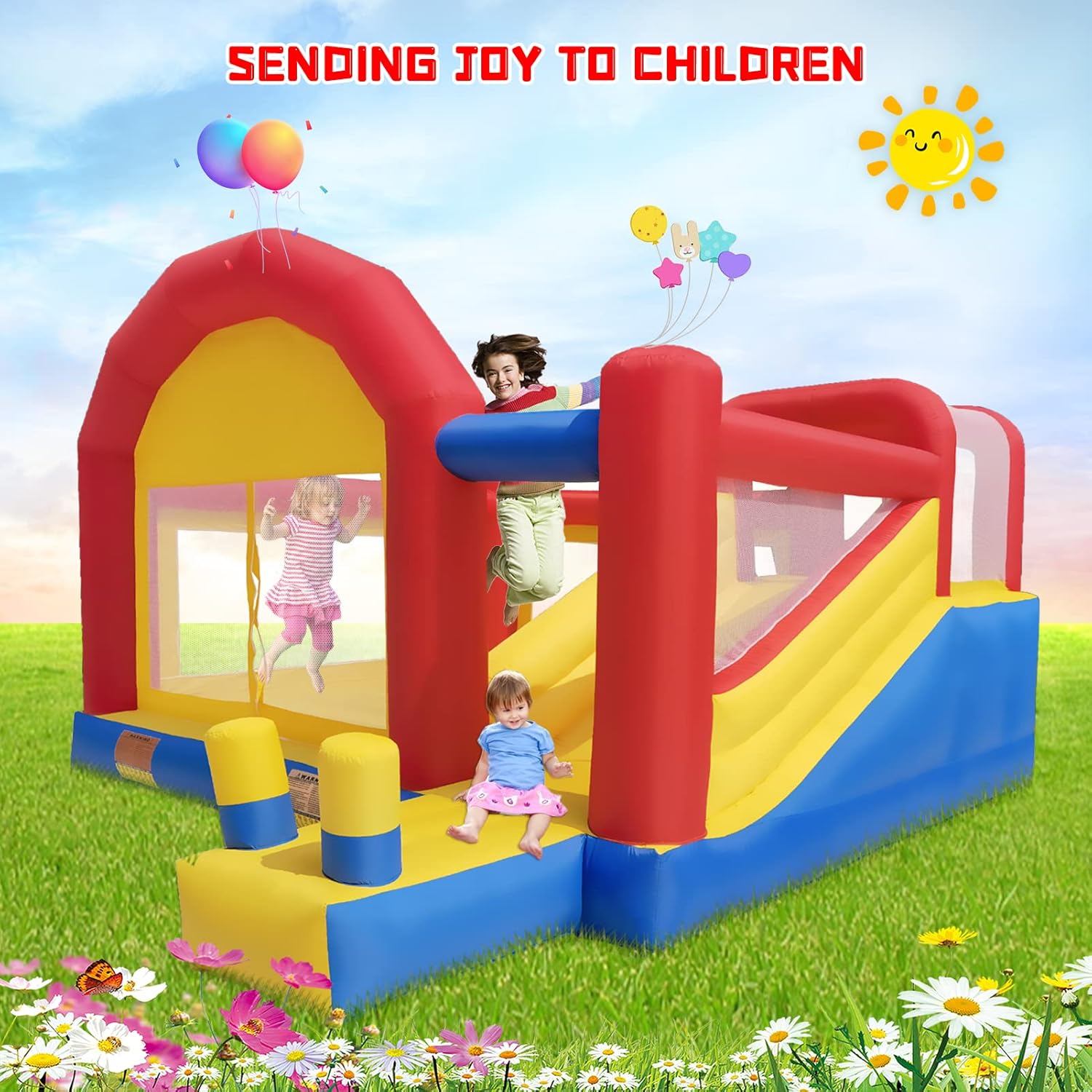 Ballsea Castillo Inflable XXL - Gran Castillo Hinchable con trampolín, tobogán y Pared de Escalada (sin soplador)