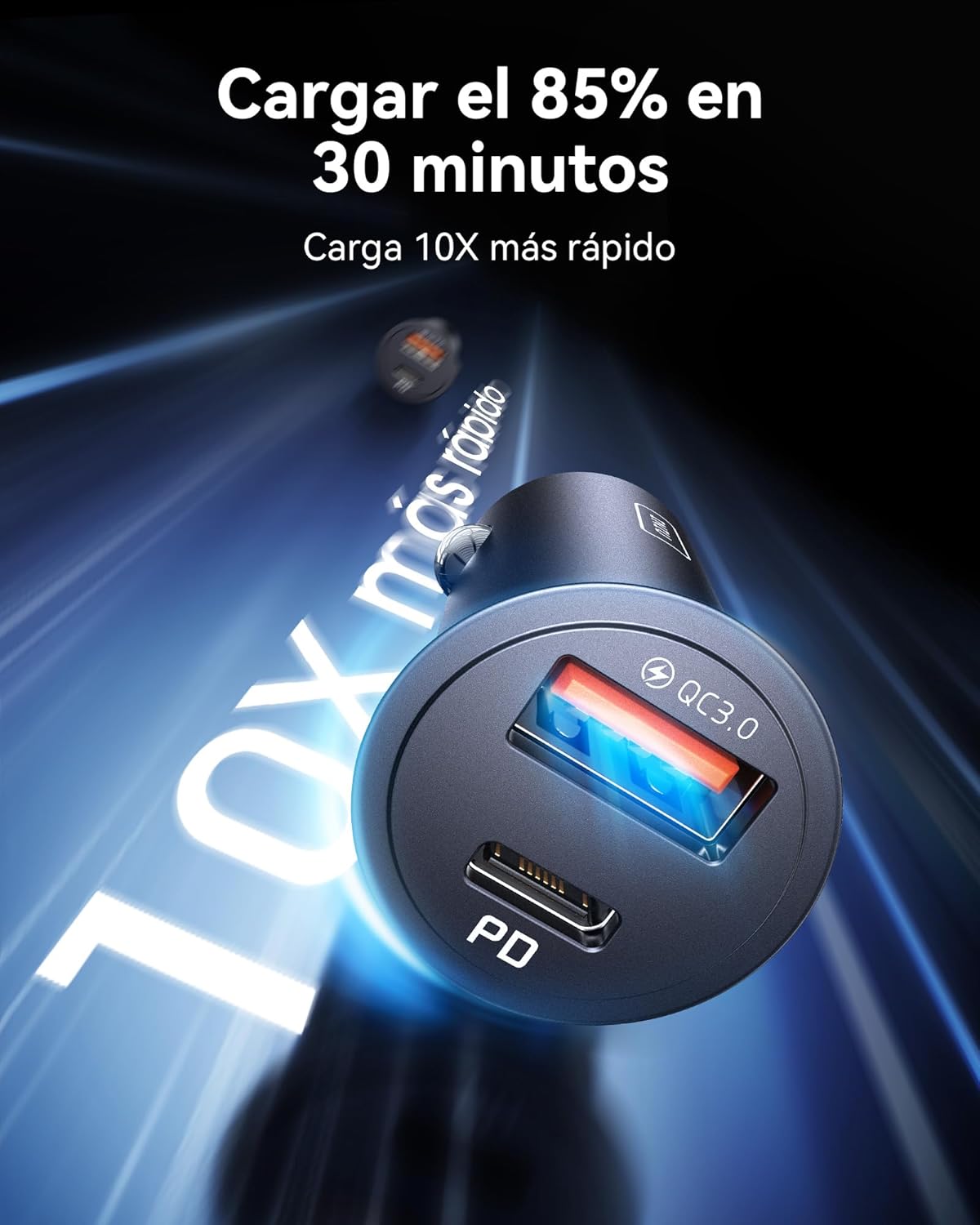 INIU Cargador Coche Carga Rápida, 60W Total [USB C 30W+USB A 30W] PD & QC3.0 Car Charger+[1m] 100W Cable, USB C Cargador Mechero Coche para Movil iPhone 16 15 14 Pro MAX iPad Samsung S25 Huawei LG