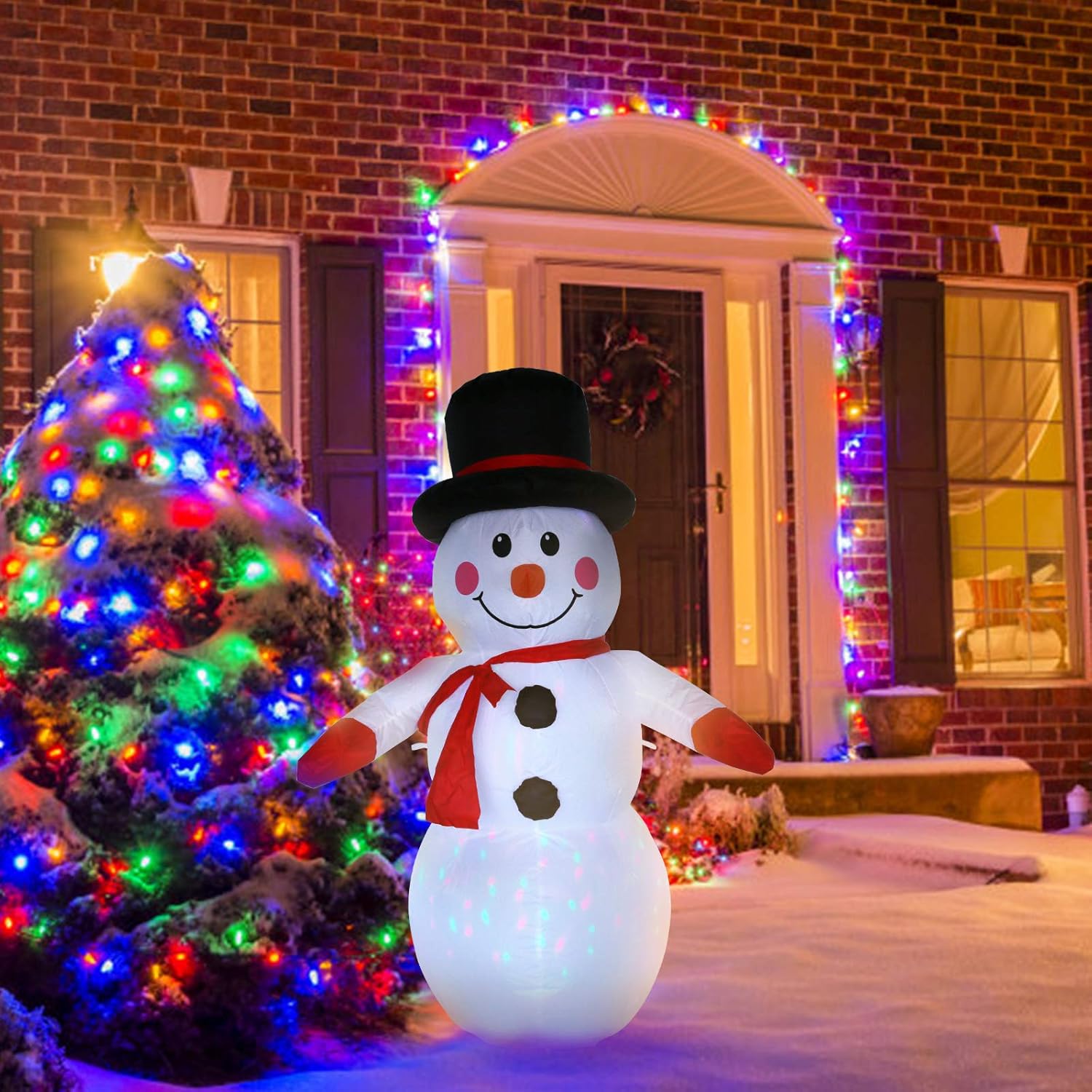 120 CM Muñeco de Nieve Inflable, Uten 4 Pies Inflable Muñeco de Navideño Nieve con Luz LED, IP44 Decoración Navideña Inflable Impermeable con Cuerda de Clavos Fija Apto para Interior y Exterior