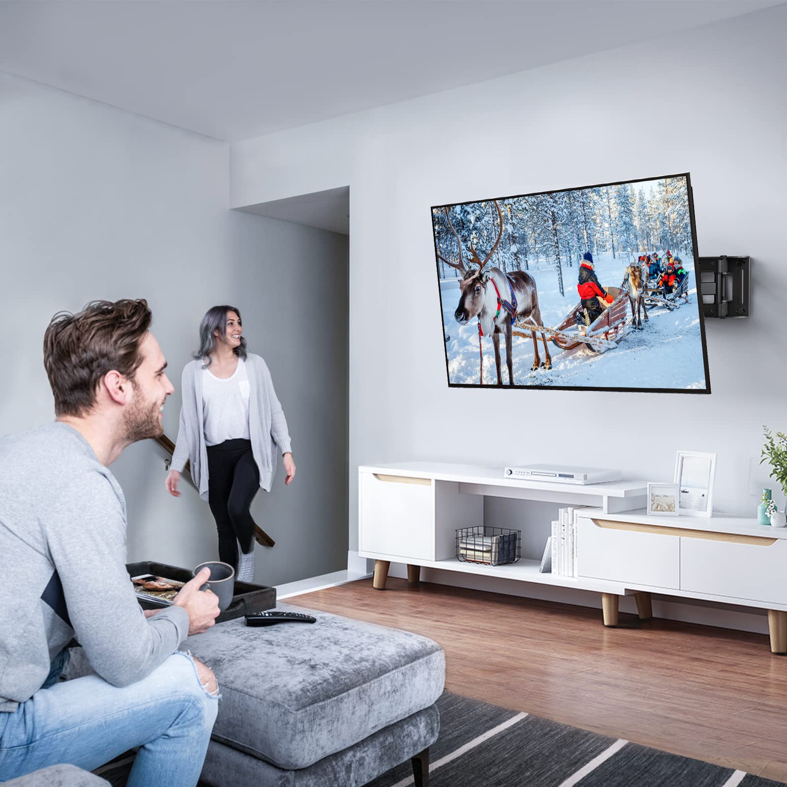 PERLESMITH Suporte de TV de parede articulado, inclinável e giratório – Suporte de TV para telas de 26 a 70 polegadas – MAX VESA 400x400 mm, para suportar 45 kg