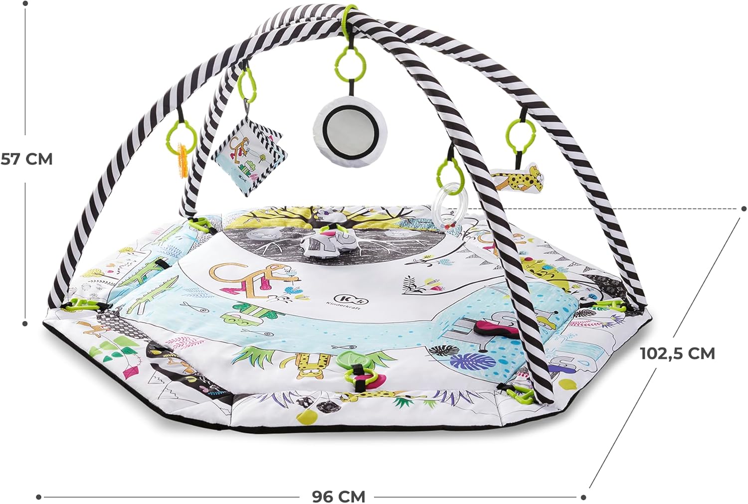 kk Kinderkraft SMARTPLAY Ginásio para bebé, tapete para crianças, tapete de bebé, 7 brinquedos, 20 bolas, 2 arcos, com acessórios, para bebé, multifuncional, piscina seca, multicolorido