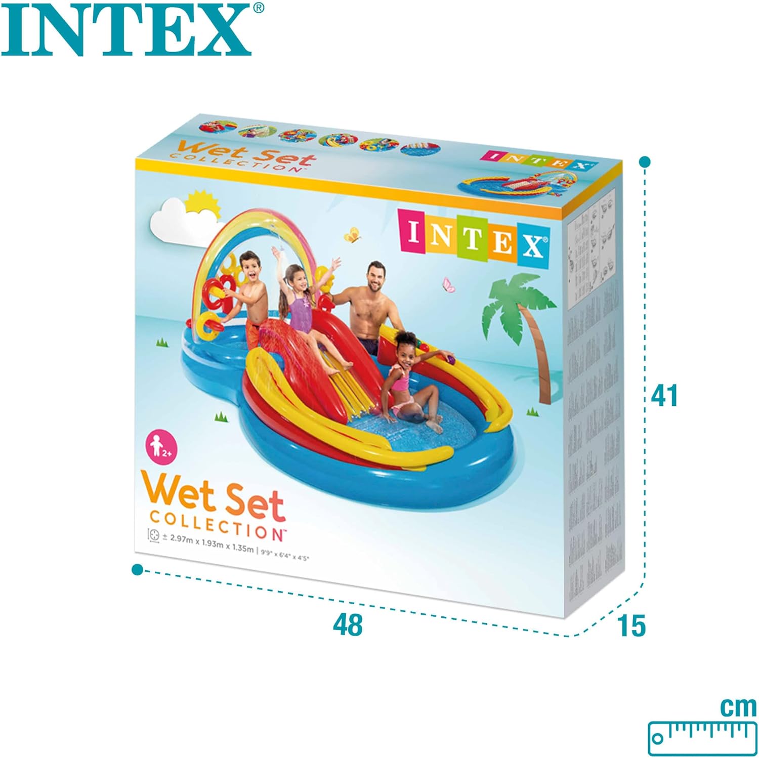 Intex 57453NP — Piscina insuflável com atividades arco-íris 297 x 193 x 135 cm, 206 e 175 litros