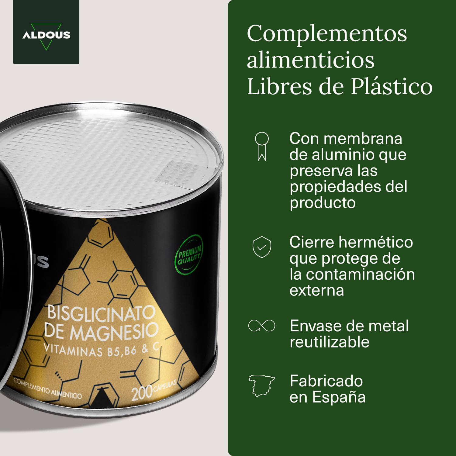 Bisglicinato de magnésio 200 cápsulas, vitamina C, B6, B5, magnésio alta biodisponibilidade, vitaminas para o cansaço e fadiga, ossos e articulações, músculos, glicinato, ALDOUS