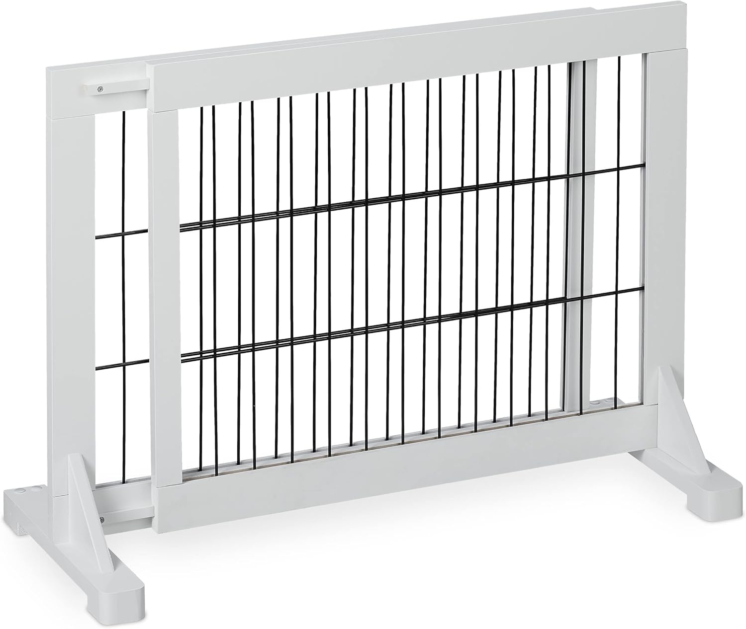 Relaxdays Barreira de segurança crianças e cães, cerca protetora para porta ou escada, sem perfuração, 56 x 70 - 115 cm, branco, madeira