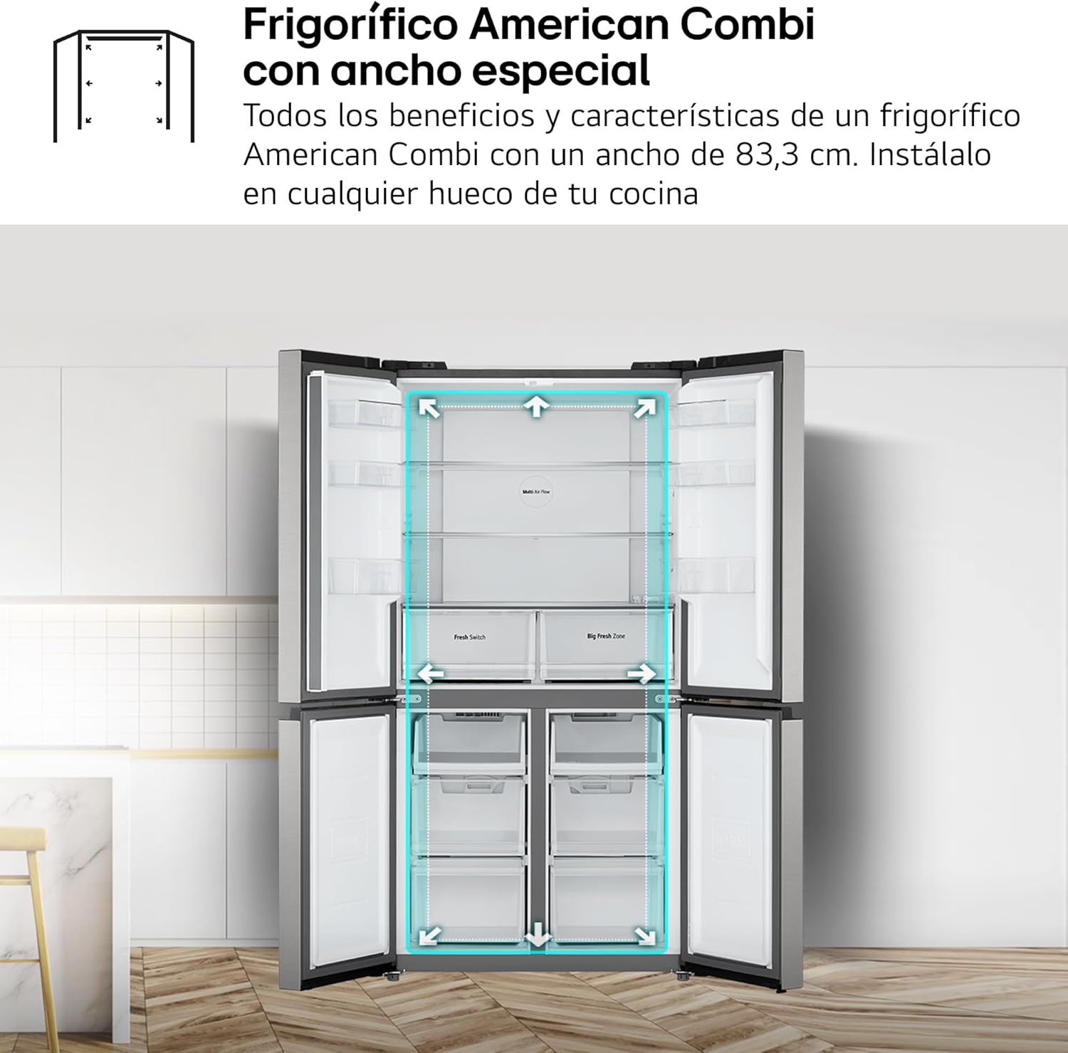LG GMM41MSBEM - Frigorífico Americano Combi, Total No Frost, Clasificación E, Capacidad 474L, Silver