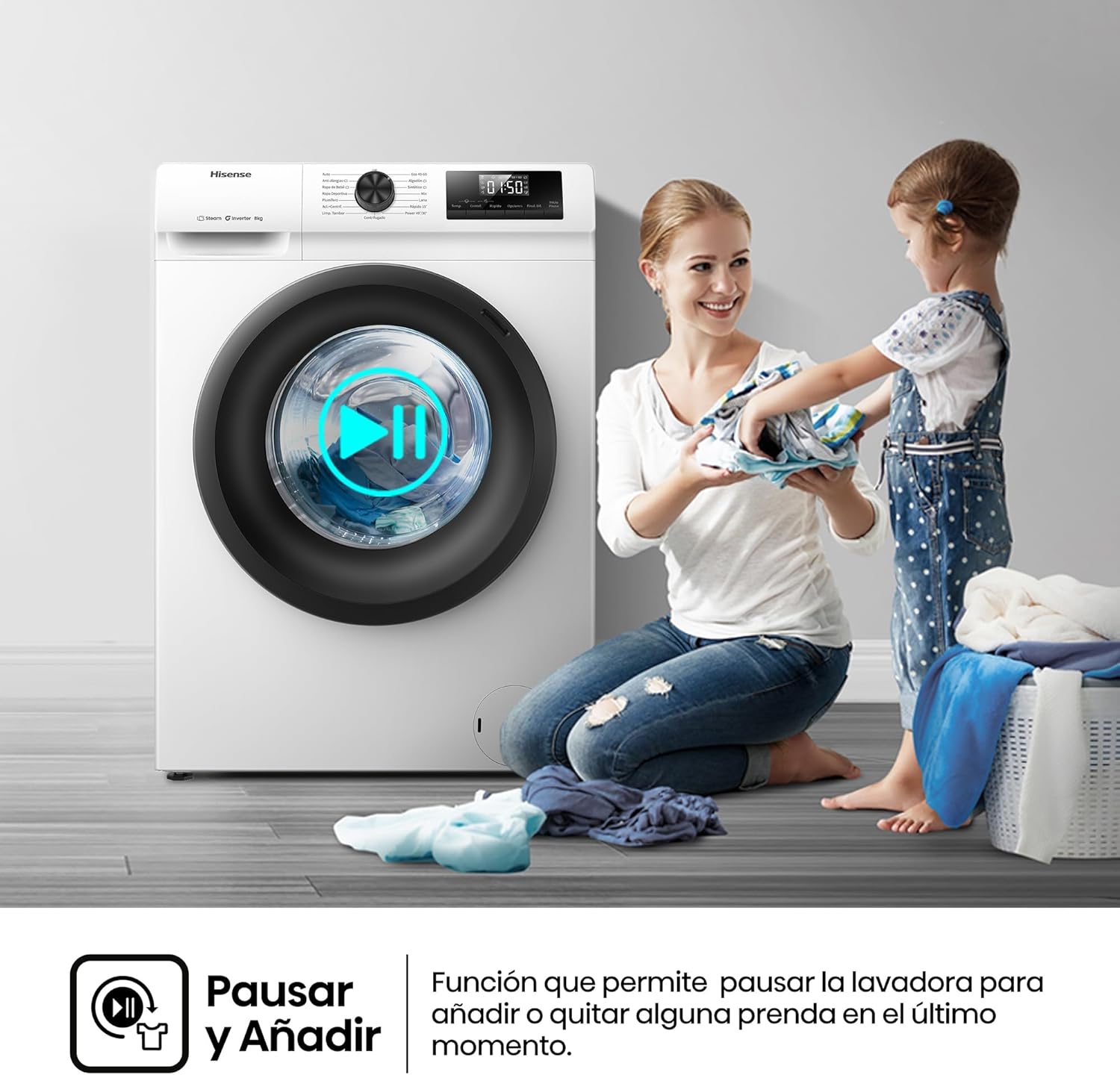Hisense WF1Q8041BW2 - Máquina de lavar roupa, classe A, 8 kg, 1400 rpm, altura 85 cm x largura 60 cm, branco, função de vapor 99,9%, lavagem rápida, lavagem automática, conclusão diferida, Tecnologia