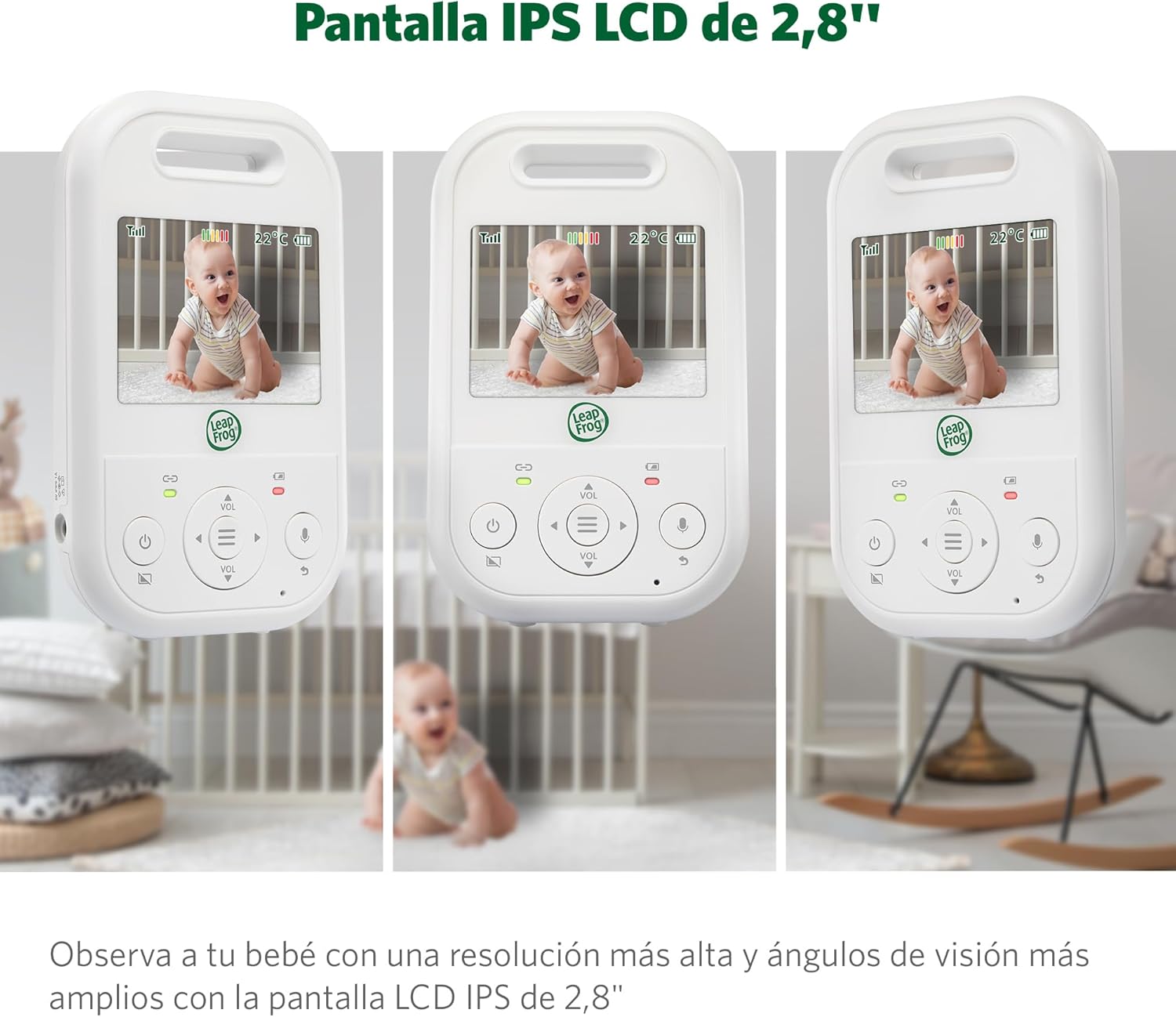 LeapFrog LF2423 Baby Monitor with Night Light Camera, 2600mAh Smart Baby Surveillance Camera with 2.8" IPS Screen, Night Vision, Temperature Monitoring, Two-Way Communication