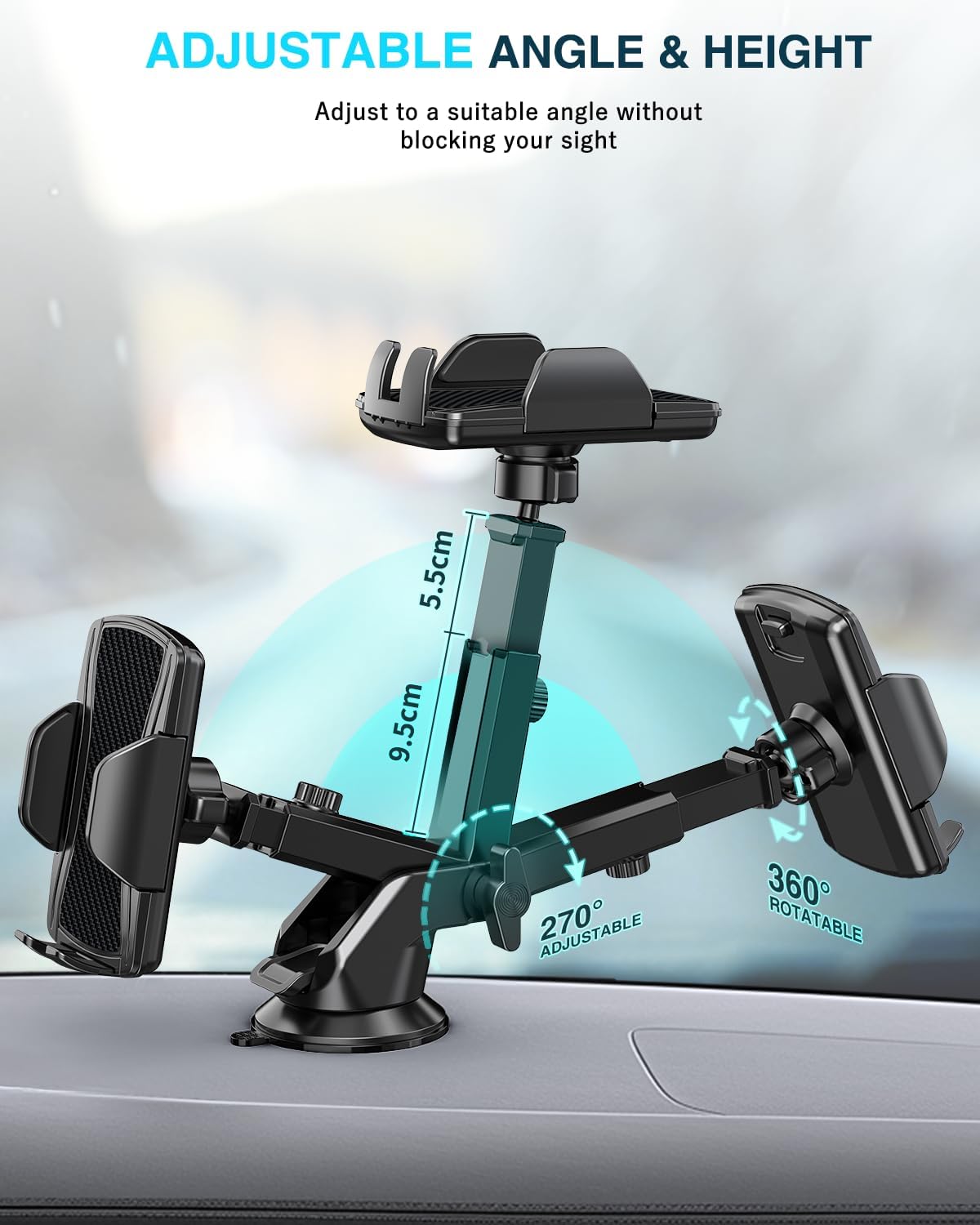Hoppac Suporte móvel para carro, suporte telemóvel para carro e para-brisas, rotação de 360 graus e libertação de um botão, suporte de telemóvel para telemóvel para telemóvel 4-7 polegadas