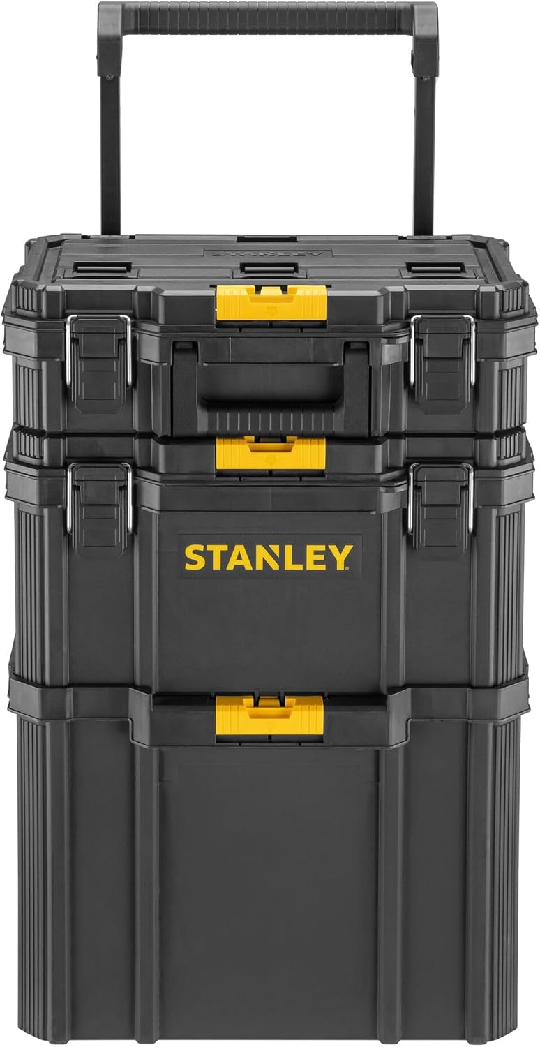 STANLEY Oficina móvel 3 em 1, compacta, porta-ferramentas integrado, 80 L de capacidade total, capacidade de carga de 45 kg, alça telescópica de 35 mm de largura, multicolorida, STST83319-1
