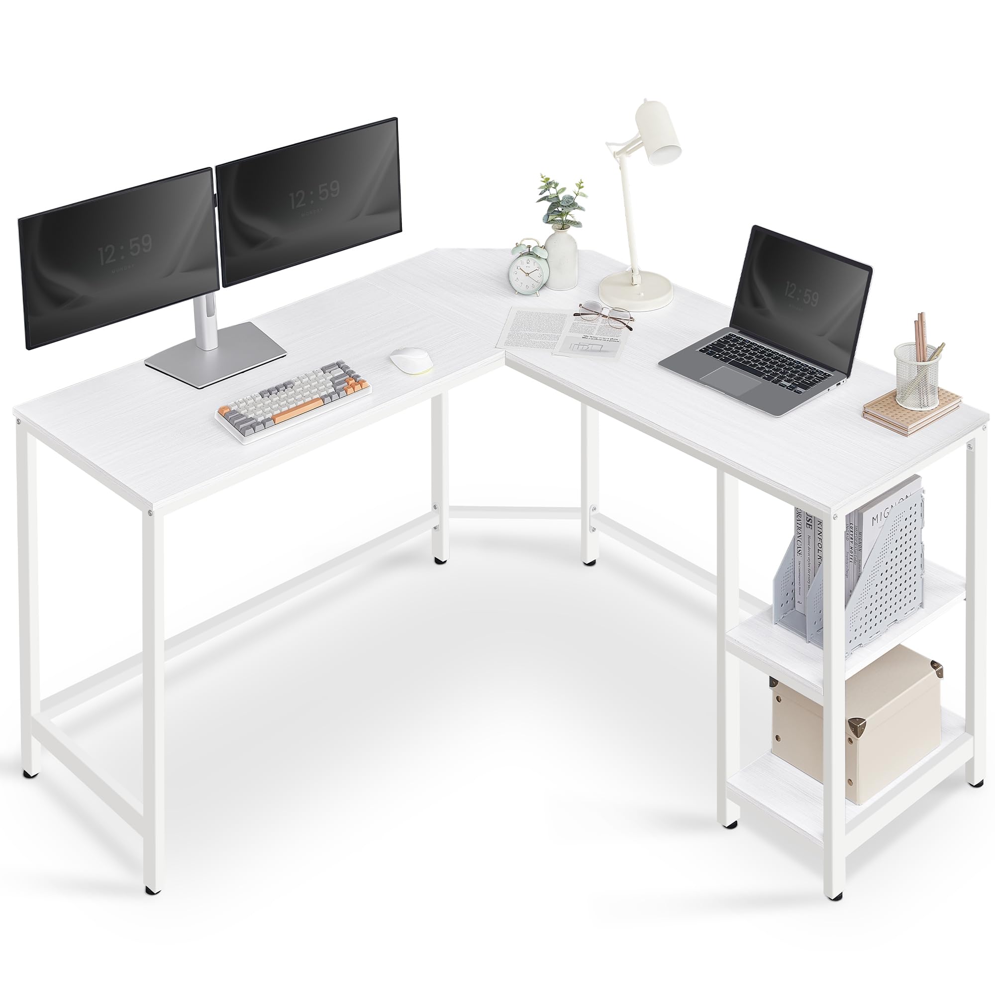 VASAGLE Secretária, mesa de computador em forma de L, 120 x 130 x 76 cm, esquina com 2 prateleiras, economiza espaço, para escritório casa, jogos, castanho rústico e preto tinta LWD123K01