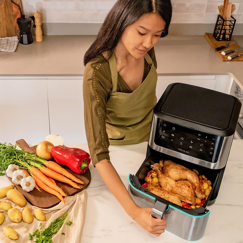 Cecotec Frigideira de ar sem óleo de 8 l, Cecofry Supreme 8000 Air Fryer. 1800 W, painel de toque, 30º - 200 ºC, 10 modos pré-configurados, pré-heat, alerta, acabamentos em aço inoxidável