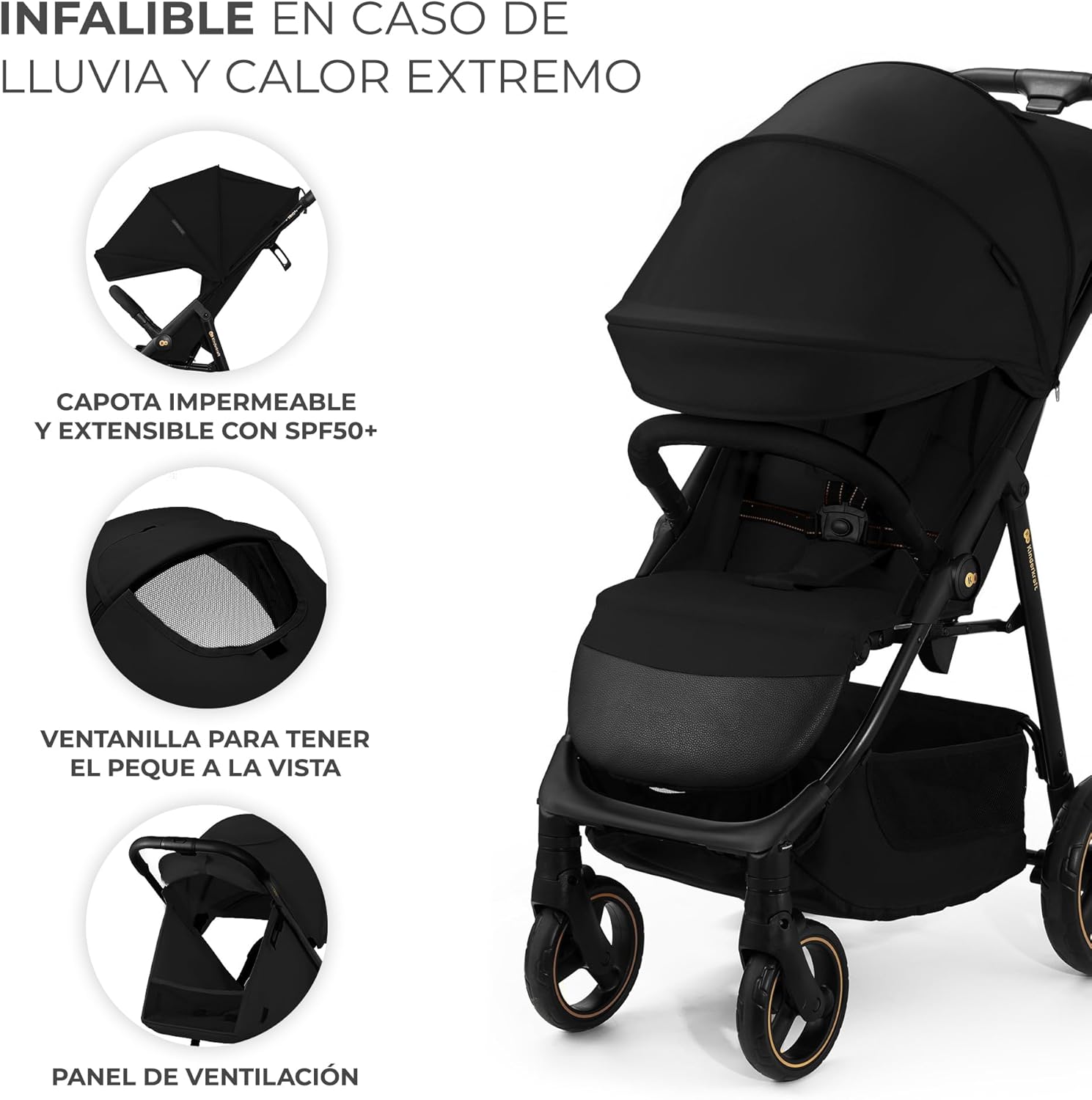 Kinderkraft TRIG 3, cadeira de passeio, leve e gerenciável, suspensão, cinto de 5 pontos, apoio para os pés, ajustável, carga máxima de 25 kg, preto