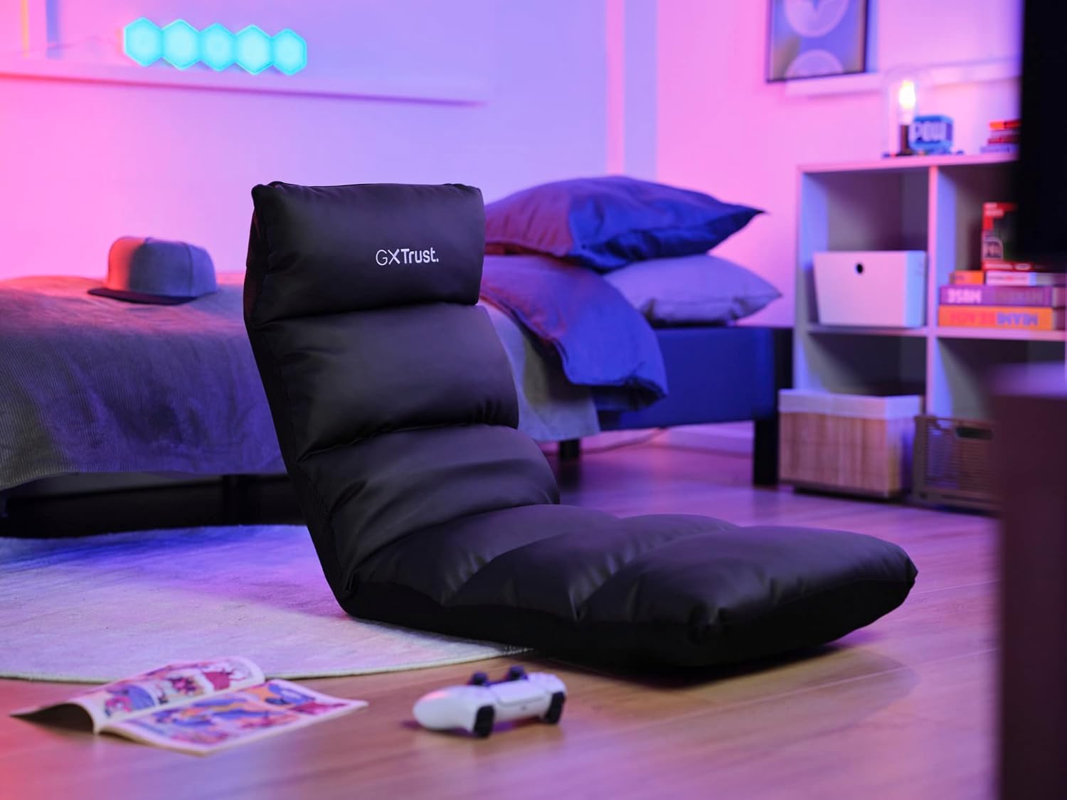 Trust Gaming GXT 718 Rayzee Silla Gaming Plegable, Cojin de Suelo Para Consolas, Respaldo Ajustable, Peso de Hasta 125 kg, Silla Gamer para Niño, Juegos, Lectura, Relax, TV - Negro