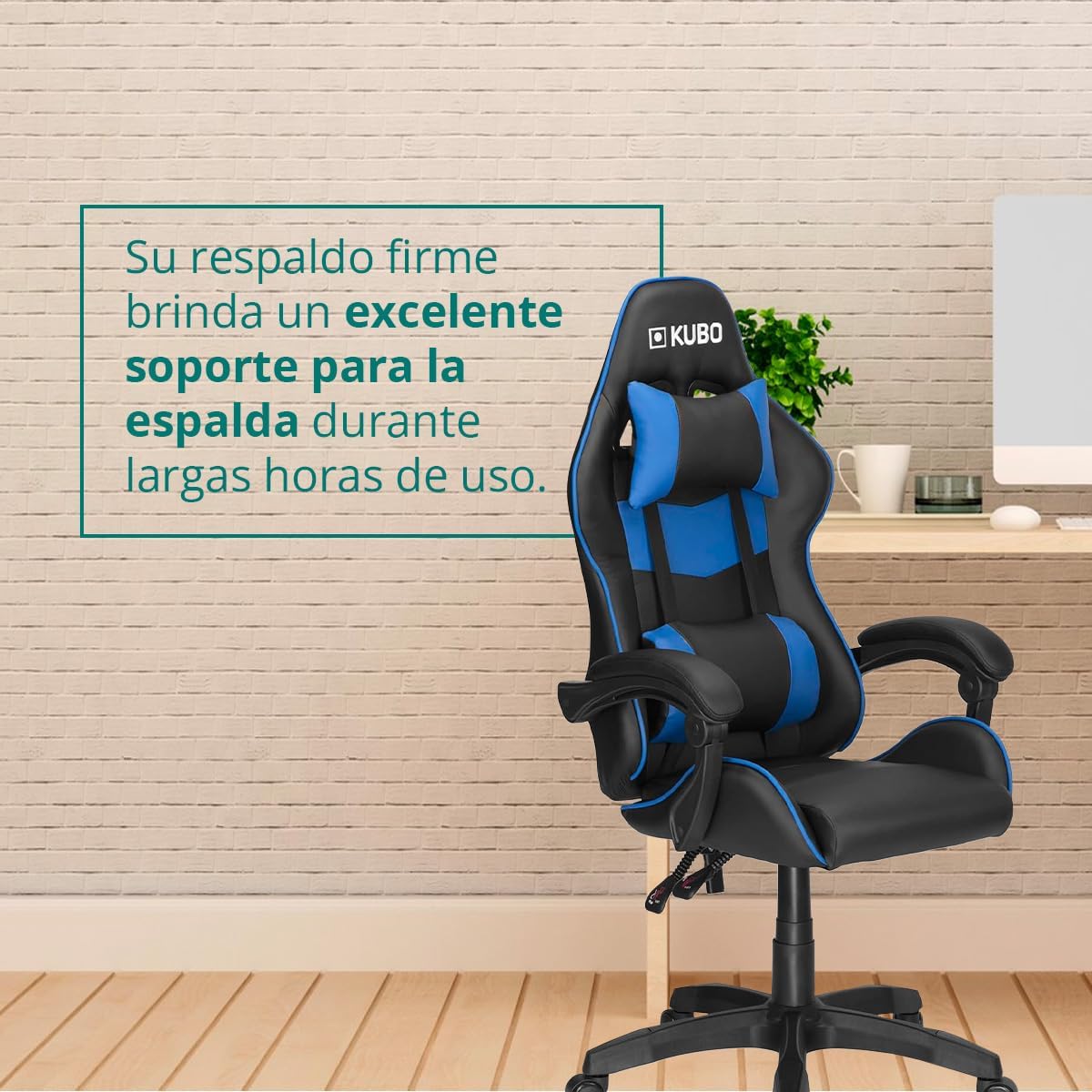 KUBO - Cadeira Gamer - ergonômica - encosto de cabeça - Elevação de gás nível 4 - Máximo conforto - Cor: Azul - Peso máximo de até 130 kg