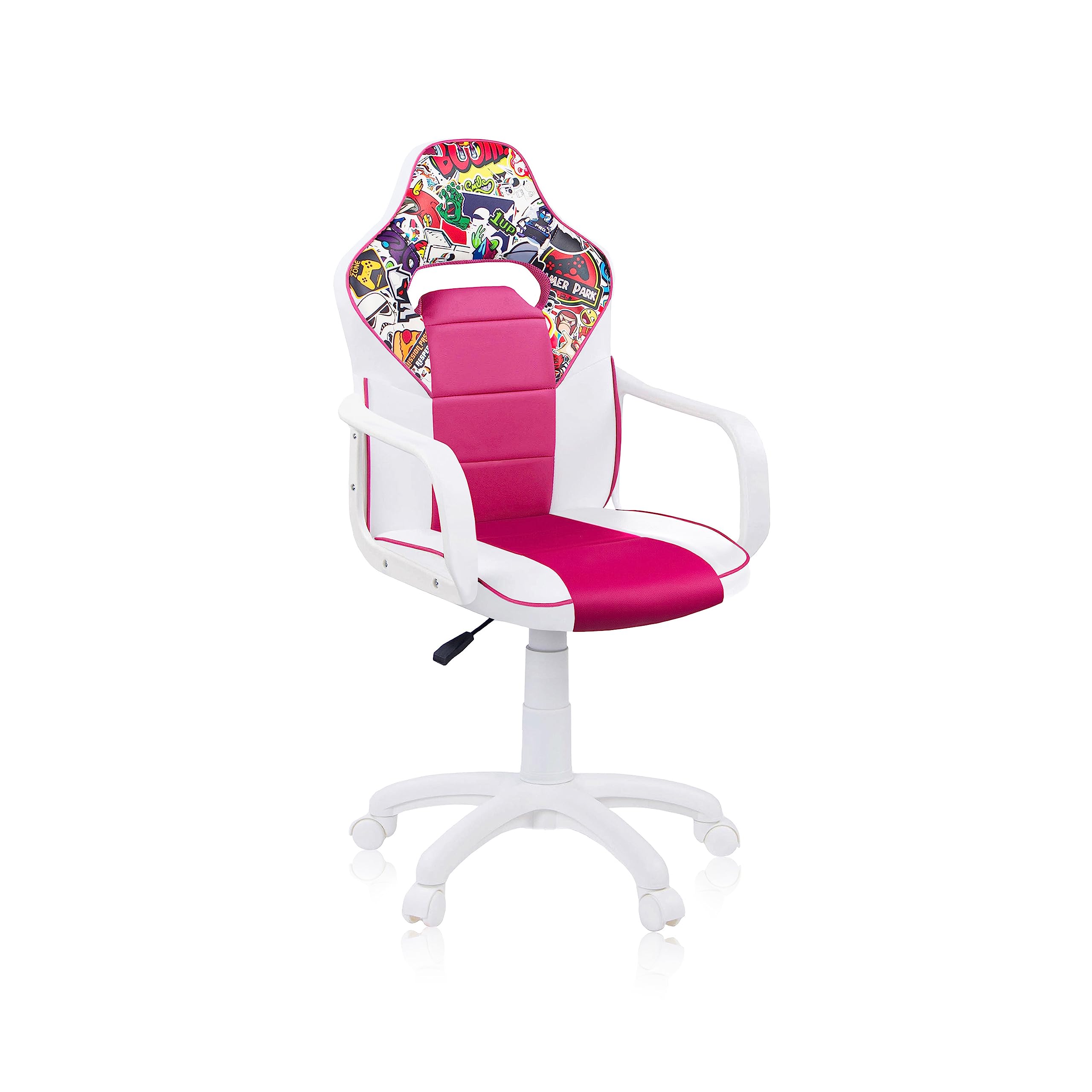 duehome | DRW, cadeira Gamer, cadeira de escritório, estúdio ou secretária, acabamento em silício pele branca e turquesa, medidas: 46,5 cm (largura) x 46 cm (comprimento) x 98-109,5 cm (altura)