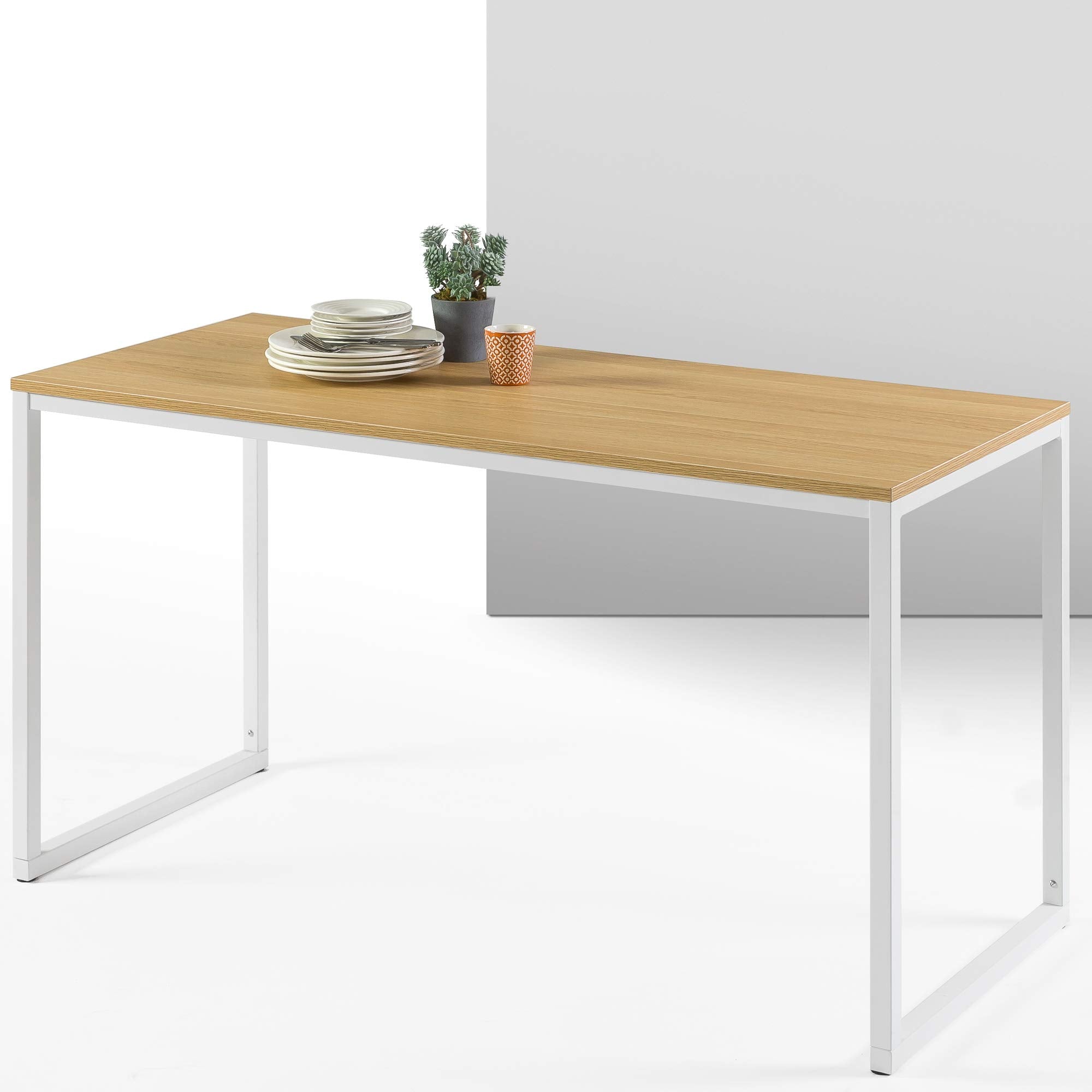Zinus Jennifer Mesa de escritorio 160x61x74 cm - Mesa de estudio moderna de metal y madera - Mesa de ordenador - Marrón y blanco