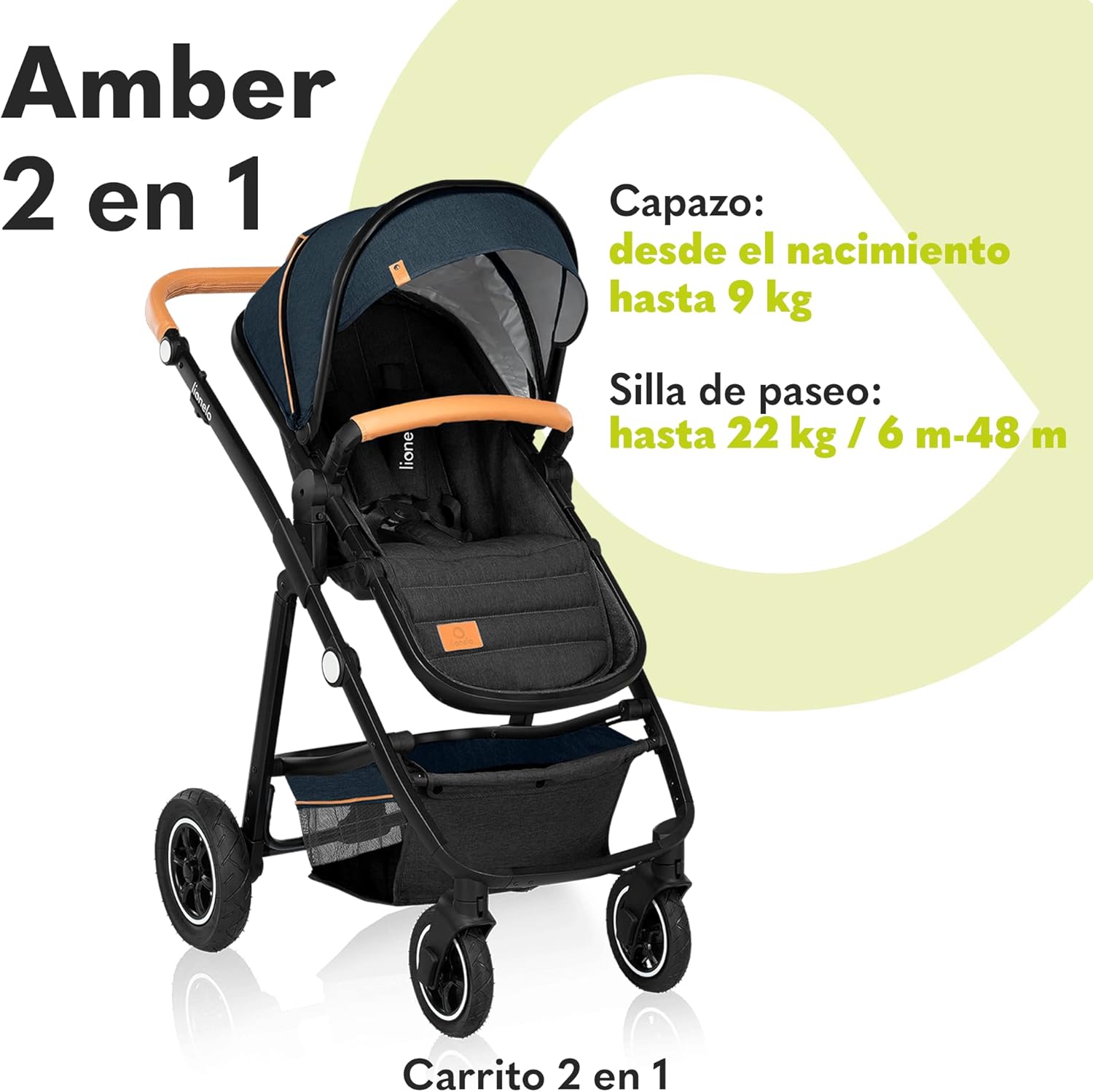 LIONELO Amber Carro de bebé multifuncional 2 em 1 conjunto carrinho de passeio com assento de cubo e tampa guiador ajustável bolsa mosquiteira protetor de chuva