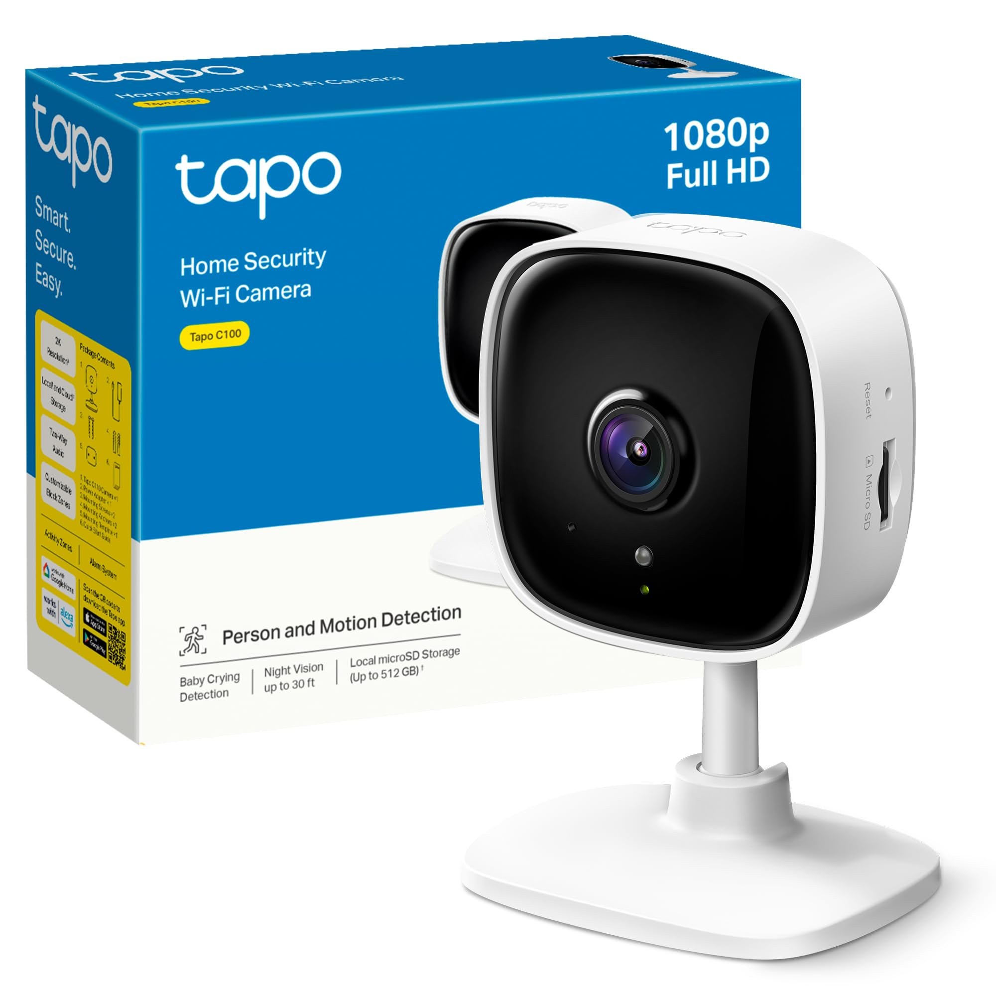 Tapo TP-Link Câmara Wi-Fi para interiores C110, câmara de vigilância de 3 MP, visão noturna, áudio bidirecional, modo de privacidade, notificações com sensor de movimento em tempo real