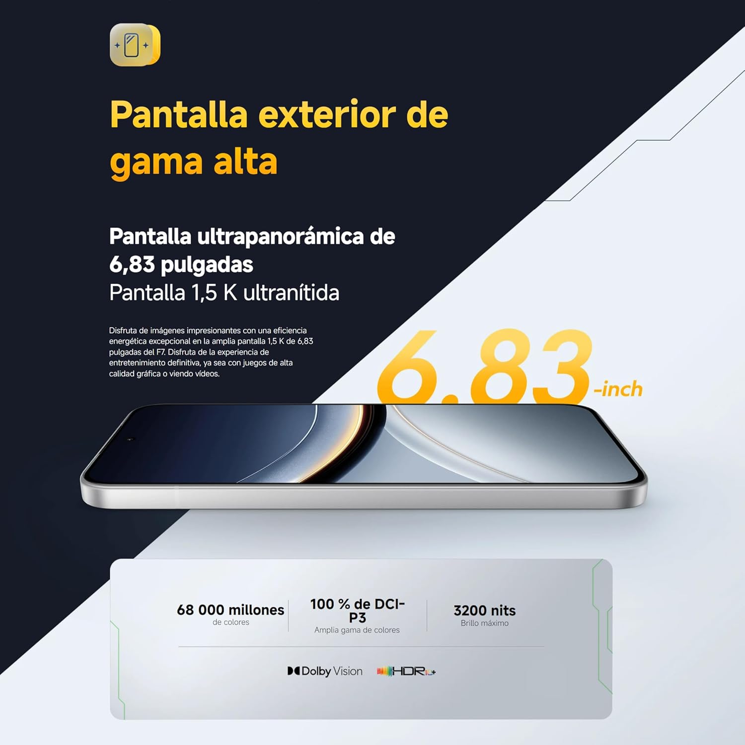 Xiaomi POCO F7 - Smartphone de 12+512GB, Cámara Sony de 50 MP con OIS, Pantalla AMOLED de 6,83'' 1.5K a 120Hz, Snapdragon 8s Gen 4, Hypercharge 90W, Cargador no Incluido, Plata (Versión ES)