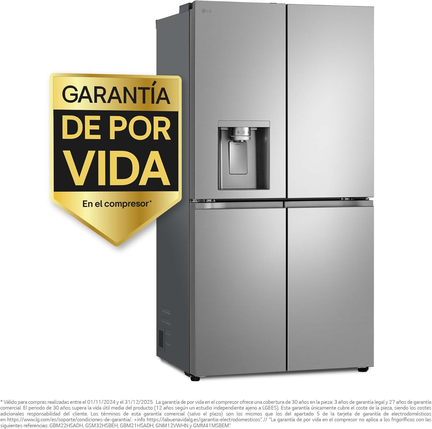 LG GML960PYBE - Frigorífico Americano, Nevera Americana Combi, Door Clooning+, Clasificación E, 641 L, Antihuellas, Color Inox