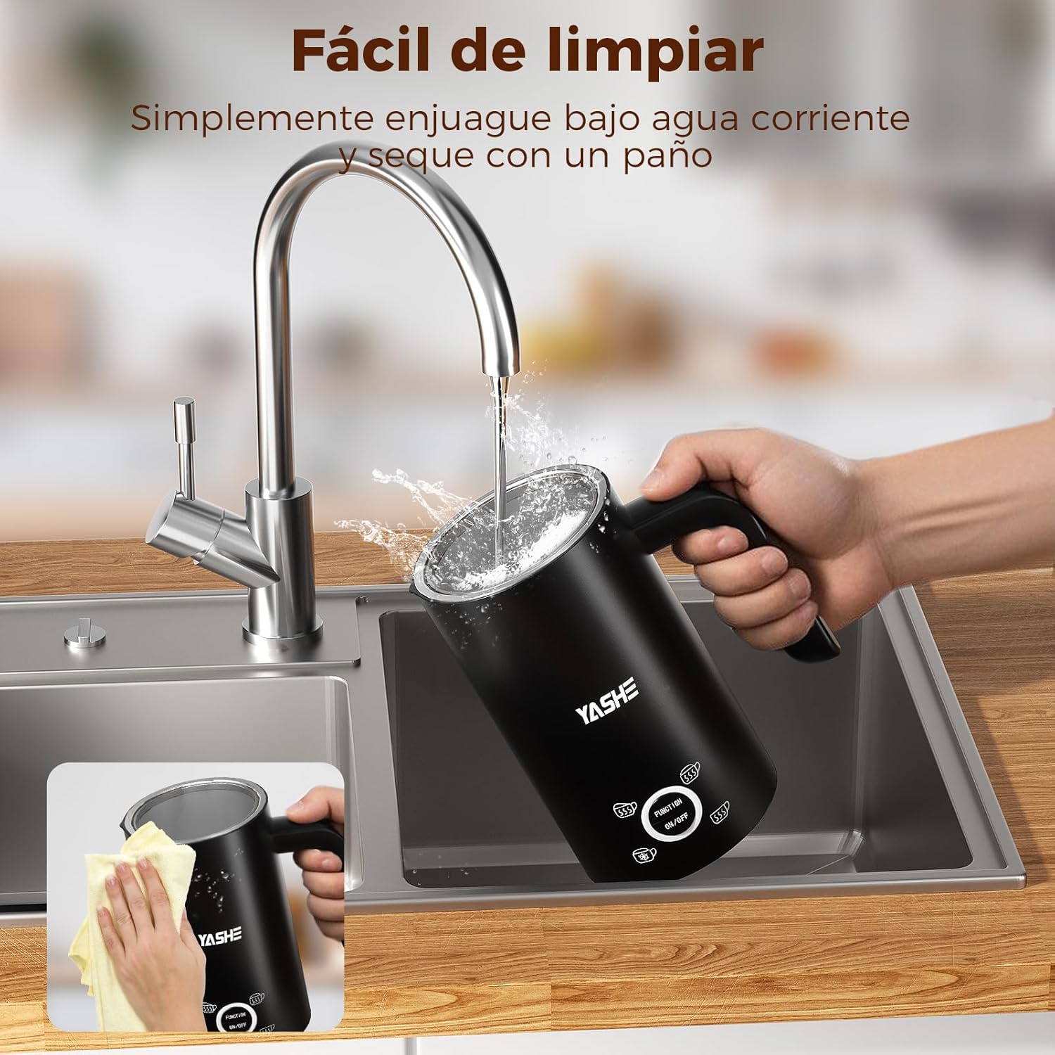 YASHE 4 em 1 Espumador e aquecedor de leite elétrico 500 W, 300 ml para espuma quente / fria, ideal para café, capuchinho, latte, macarrão, silencioso, revestimento anti-aderente, fácil limpeza