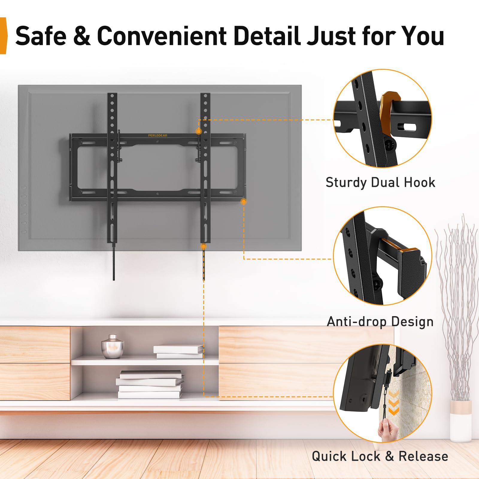 Perlegear Suporte de parede para TV de 26 a 65 polegadas - Suporte de TV de parede inclinável com carga de 45 kg, VESA máx. 400x400 mm