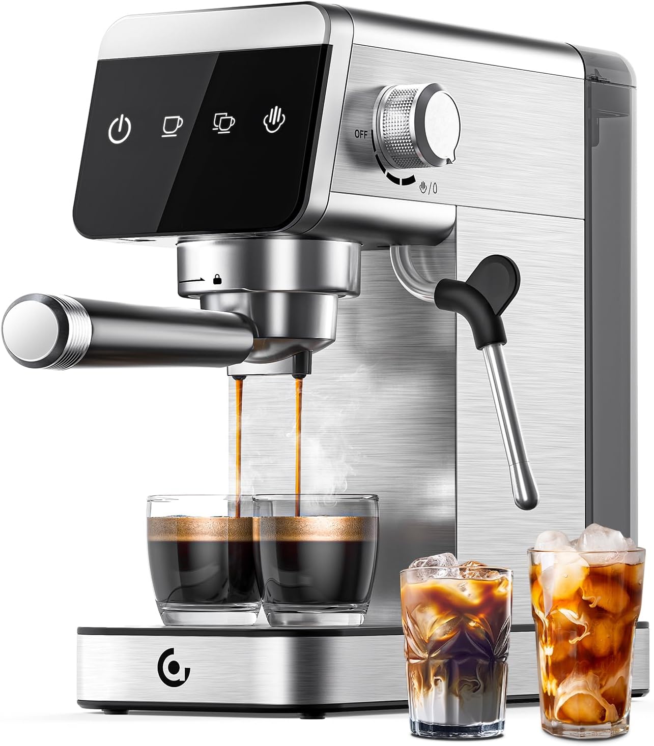 AMZCHEF Cafeteira expresso de 20 barras com ecrã LED máquina de café tudo em um com depósito removível de 1,2 litros para presentes da casa cafeteira de aço inoxidável compacta, 1350 W