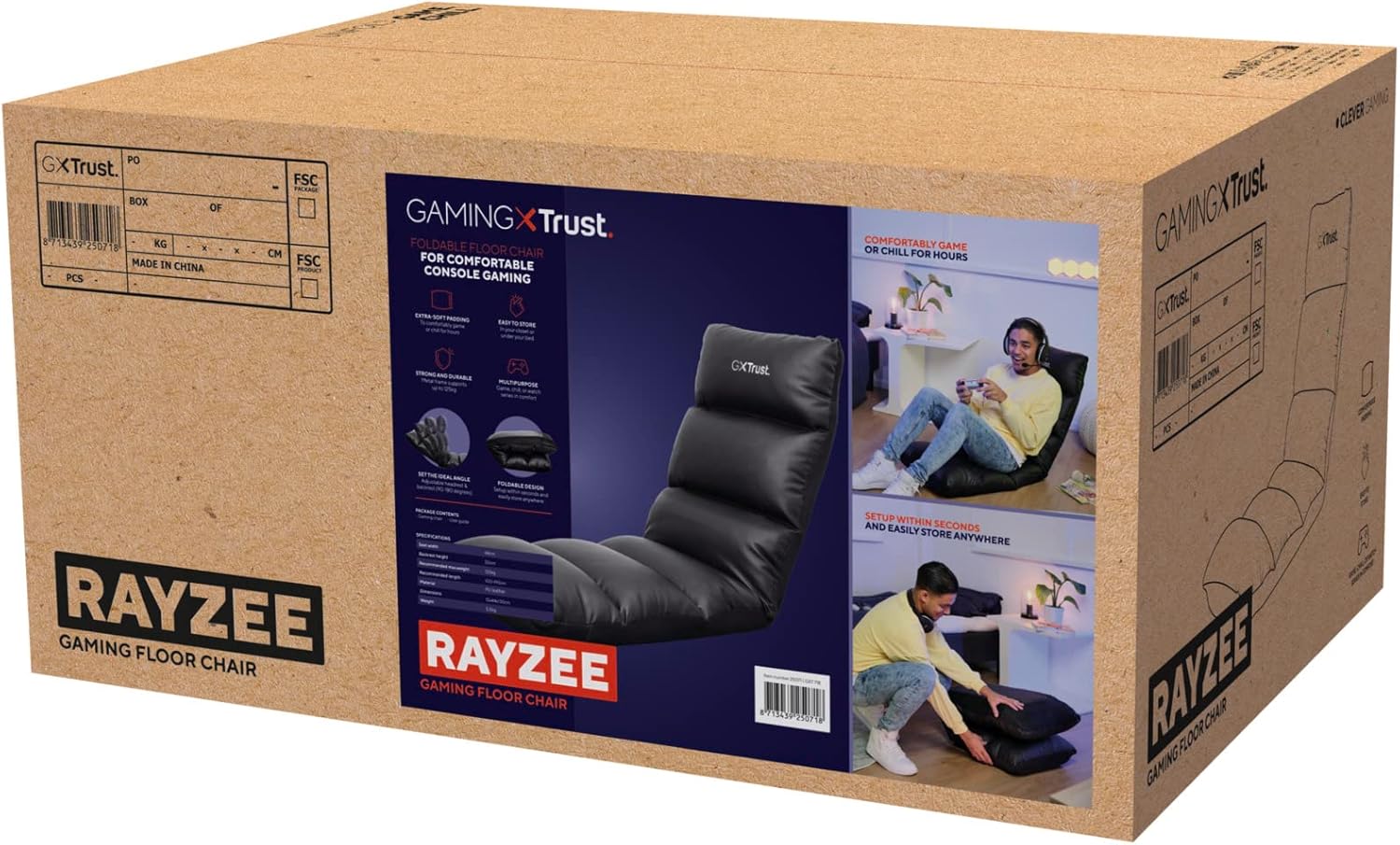 Trust Gaming GXT 718 Rayzee Silla Gaming Plegable, Cojin de Suelo Para Consolas, Respaldo Ajustable, Peso de Hasta 125 kg, Silla Gamer para Niño, Juegos, Lectura, Relax, TV - Negro