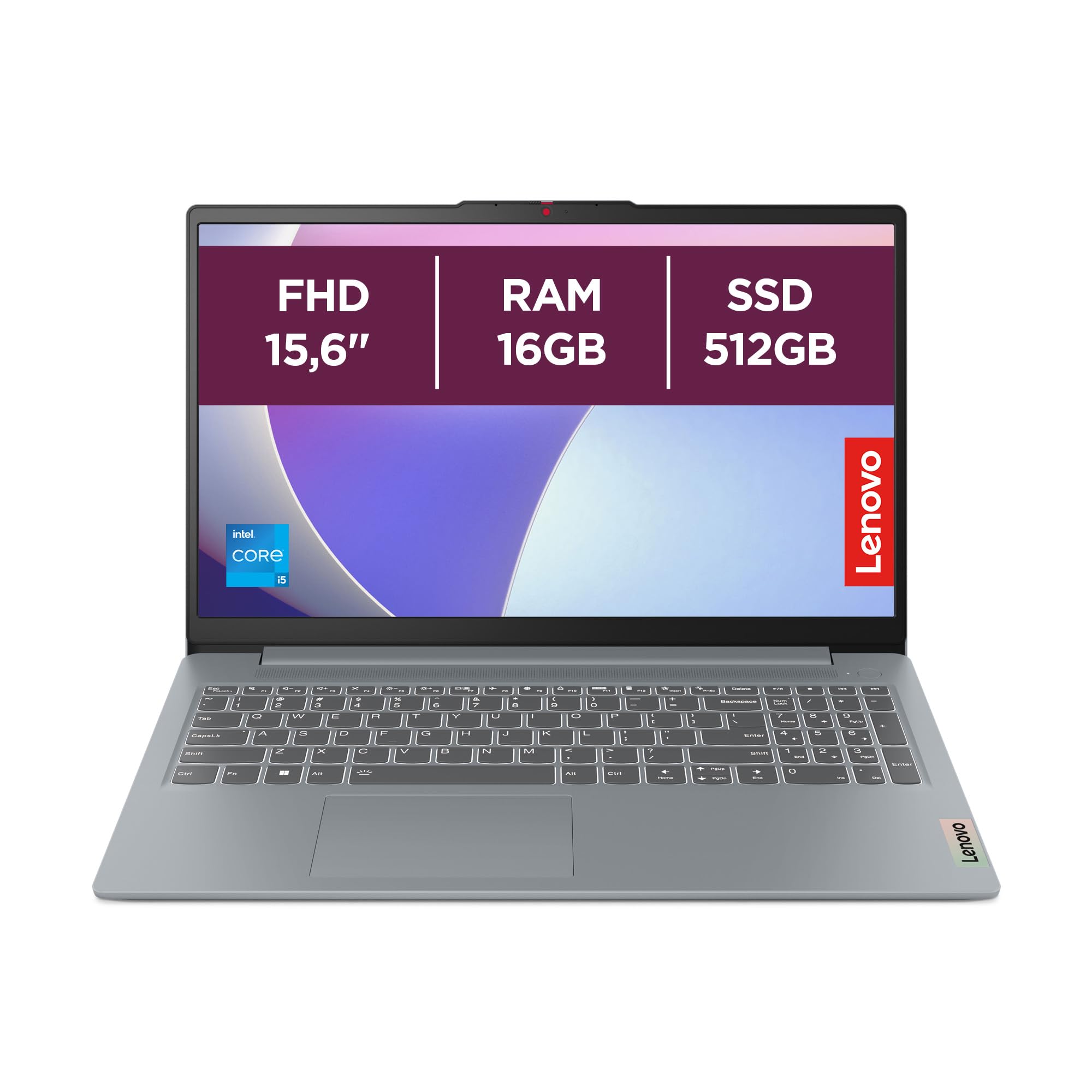 Portátil Lenovo IdeaPad Slim 3 Gen 8, 15,6" FHD AMD Ryzen 5 5625U, 16 GB de RAM, SSD de 512 GB, placa gráfica integrada AMD Radeon, Wi-Fi 6, sem sistema operativo, teclado QWERTY espanhol - Cinzento