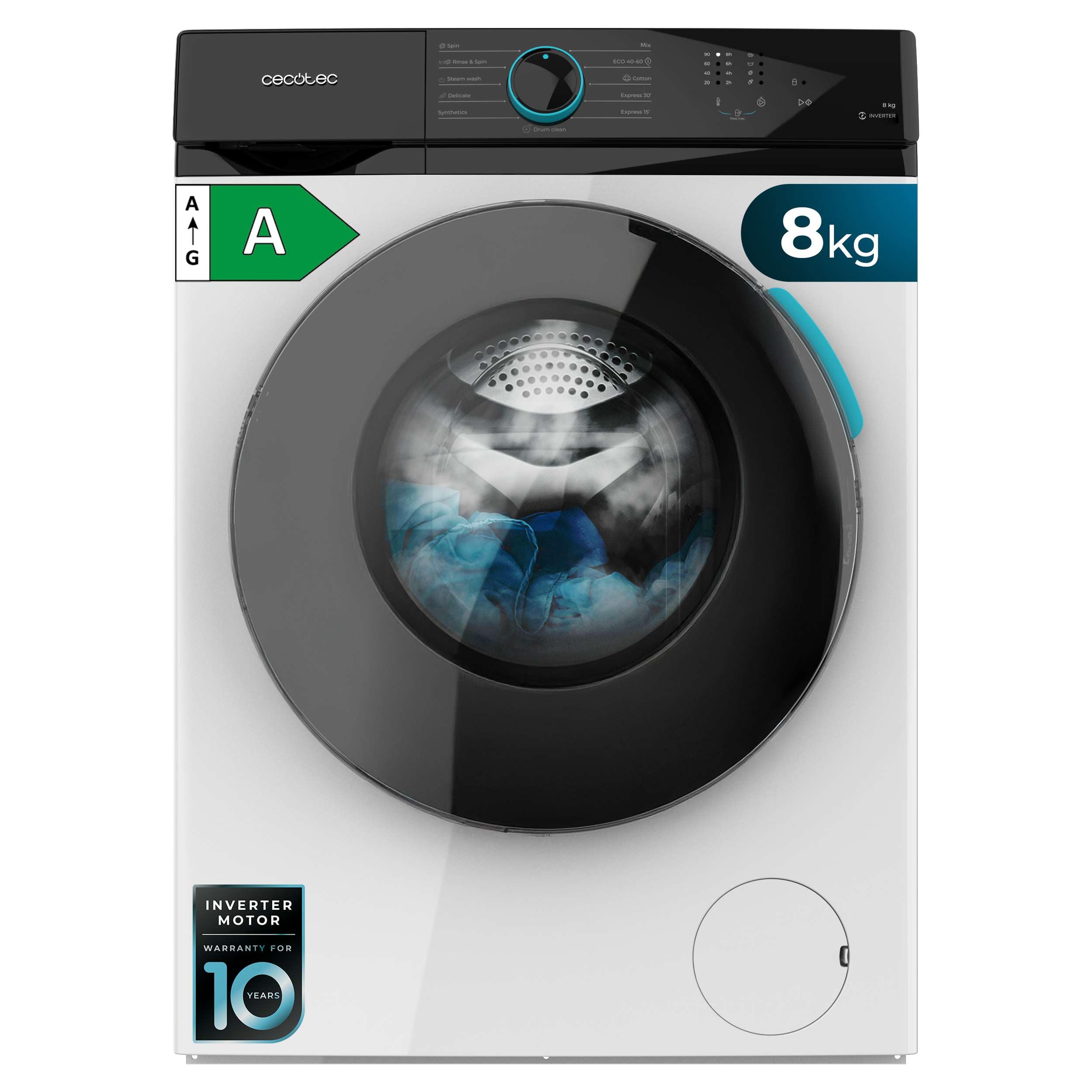 Cecotec Máquina de lavar 6 kg carga frontal Bolero DressCode 6160 Inverter. 1200 RPM, 11 programas, baixo consumo, motor inverter Plus, Steam Max, Drum Clean, programa rápido de 15", painel com