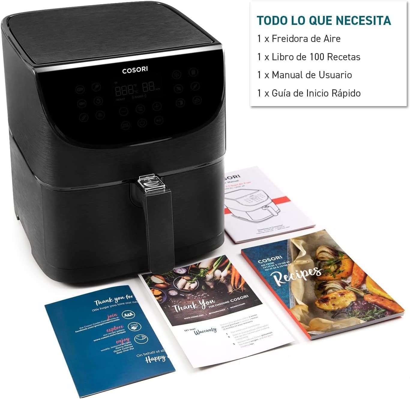 COSORI Fritadeira sem óleo 5,5 l, preto, branco e vermelho