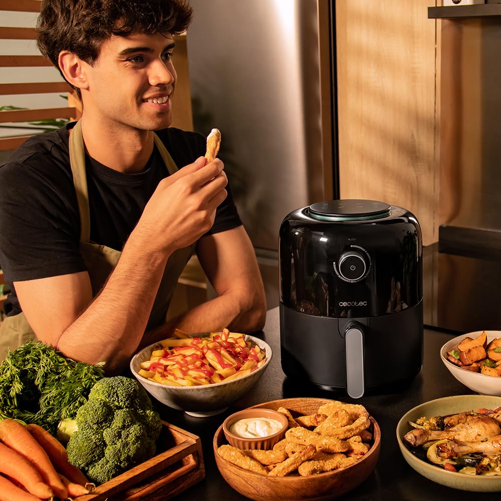 Fritadeira sem óleo Cecotec de 2,5 L - Air Fryer Cecofry Pixel 2500. 1200 W, dietética, manual e compacta, temporizador, tecnologia de ar quente, antiderrapante