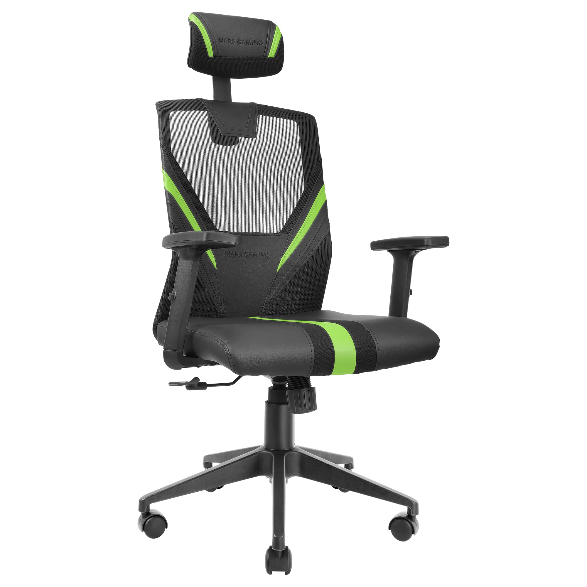 Mars Gaming MGC-ERGOB, cadeira de jogos ergonómica, assento e encosto de malha respirável, encosto de cabeça regulável, altura ajustável entre 110,5 e 120,5 cm, sistema de equilíbrio de 3° a 18°