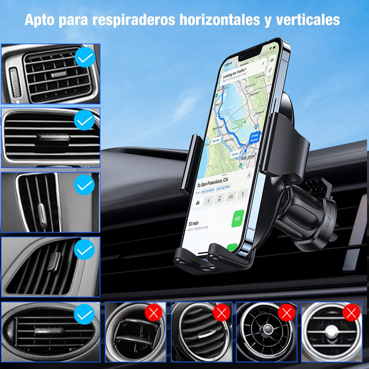 Miracase Suporte móvel universal de ar ventilação, compatível com 16 Pro MAX 15 14 13 Plus Mini, Galaxy e mais