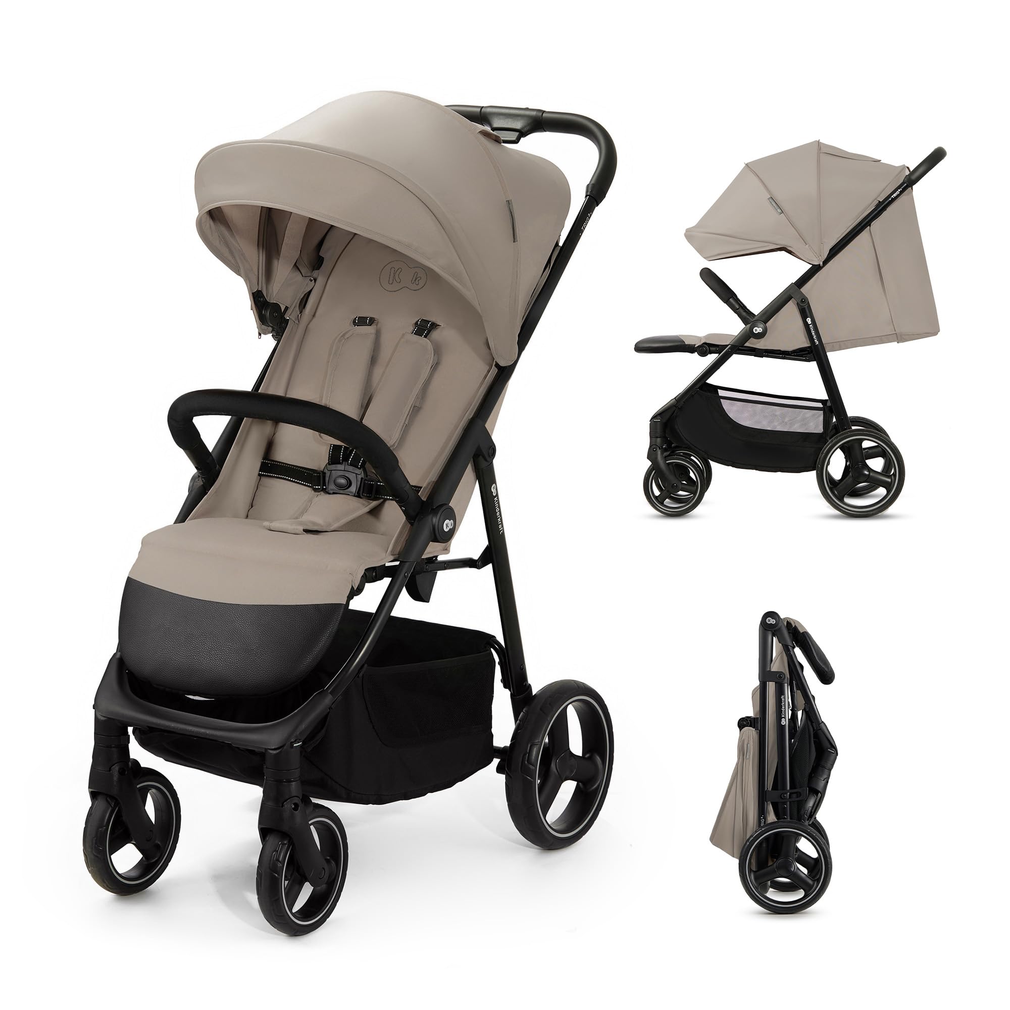 Kinderkraft TRIG 3, cadeira de passeio, leve e gerenciável, suspensão, cinto de 5 pontos, apoio para os pés, ajustável, carga máxima de 25 kg, preto