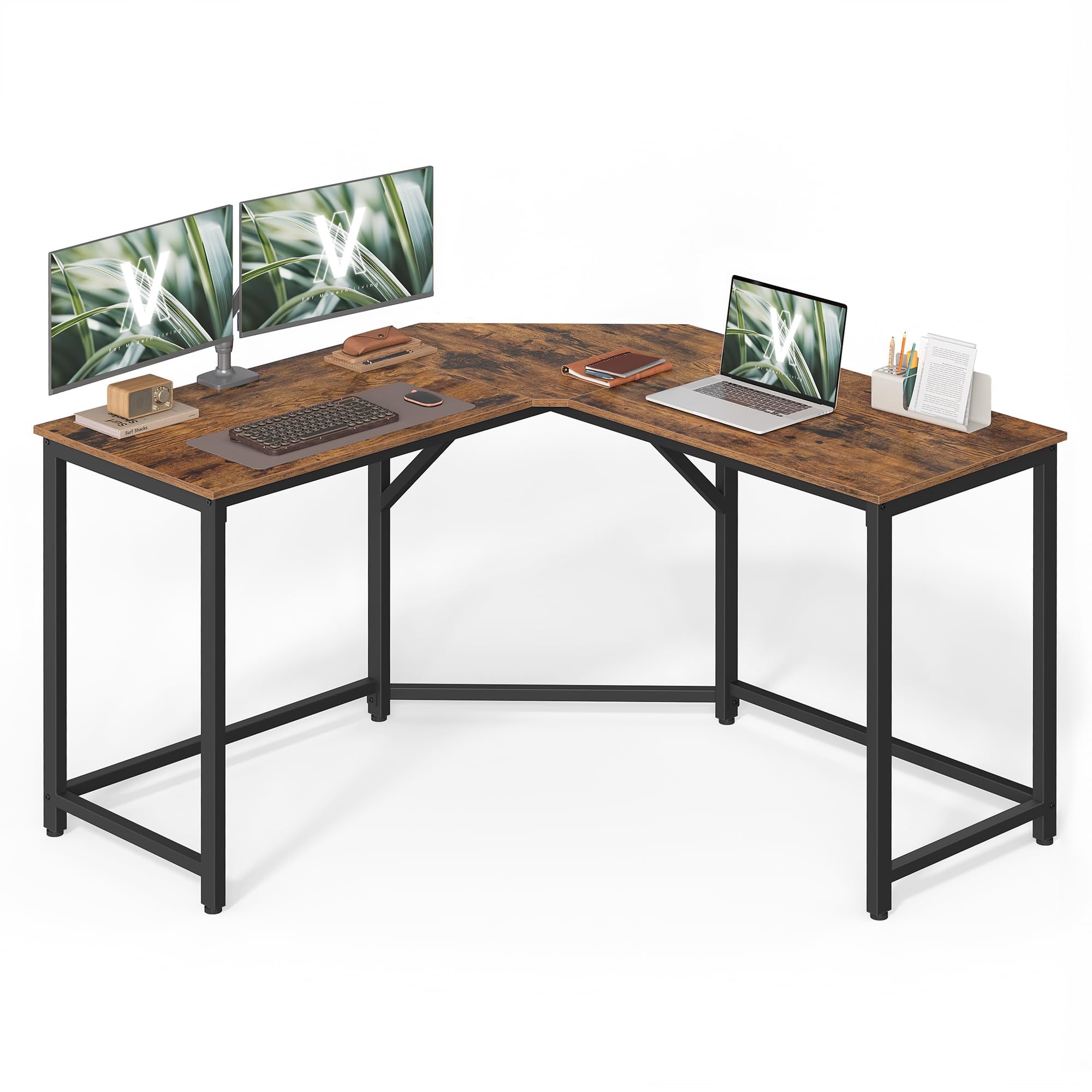 VASAGLE Escritório de canto, mesa em forma de L, 149 x 149 x 76 cm, economiza espaço, escritório em casa, jogos, branco Bordo LWD073W01