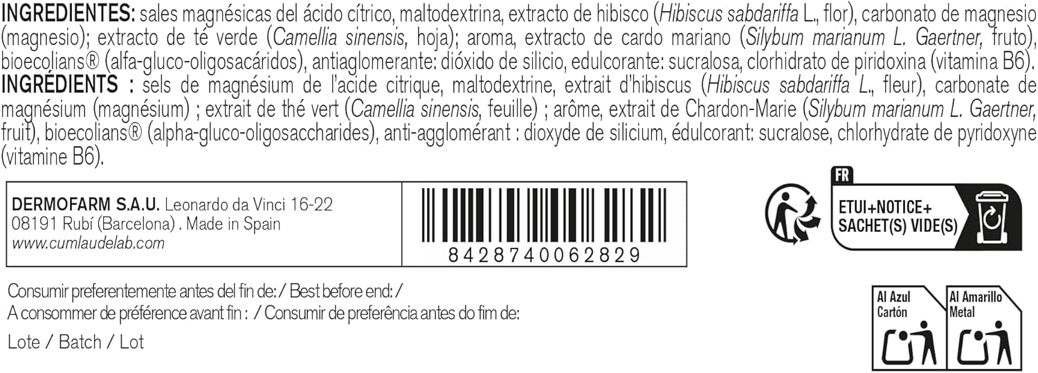 Cumlaude Lab - Drenaqua Plus+, complemento alimentar, ajuda à drenagem e retenção de líquidos, com chá verde, ibisco, pré-biótico, cardo mariano, magnésio e vitamina, sabor ananás e manga - 14 Sticks
