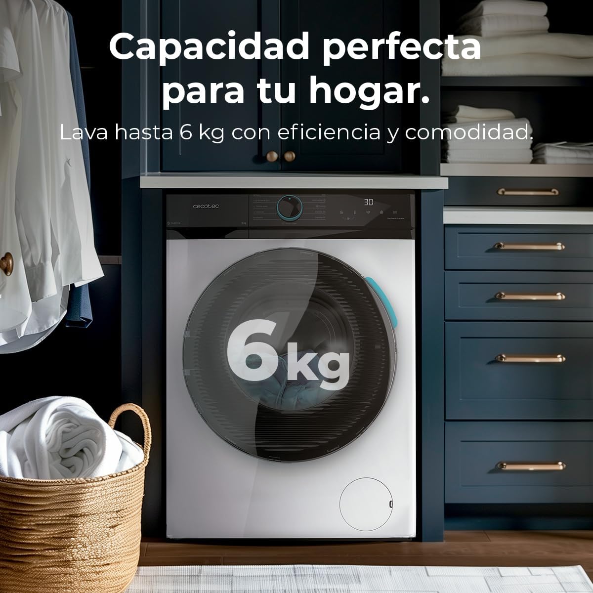 Cecotec Máquina de lavar 6 kg carga frontal Bolero DressCode 6160 Inverter. 1200 RPM, 11 programas, baixo consumo, motor inverter Plus, Steam Max, Drum Clean, programa rápido de 15", painel com