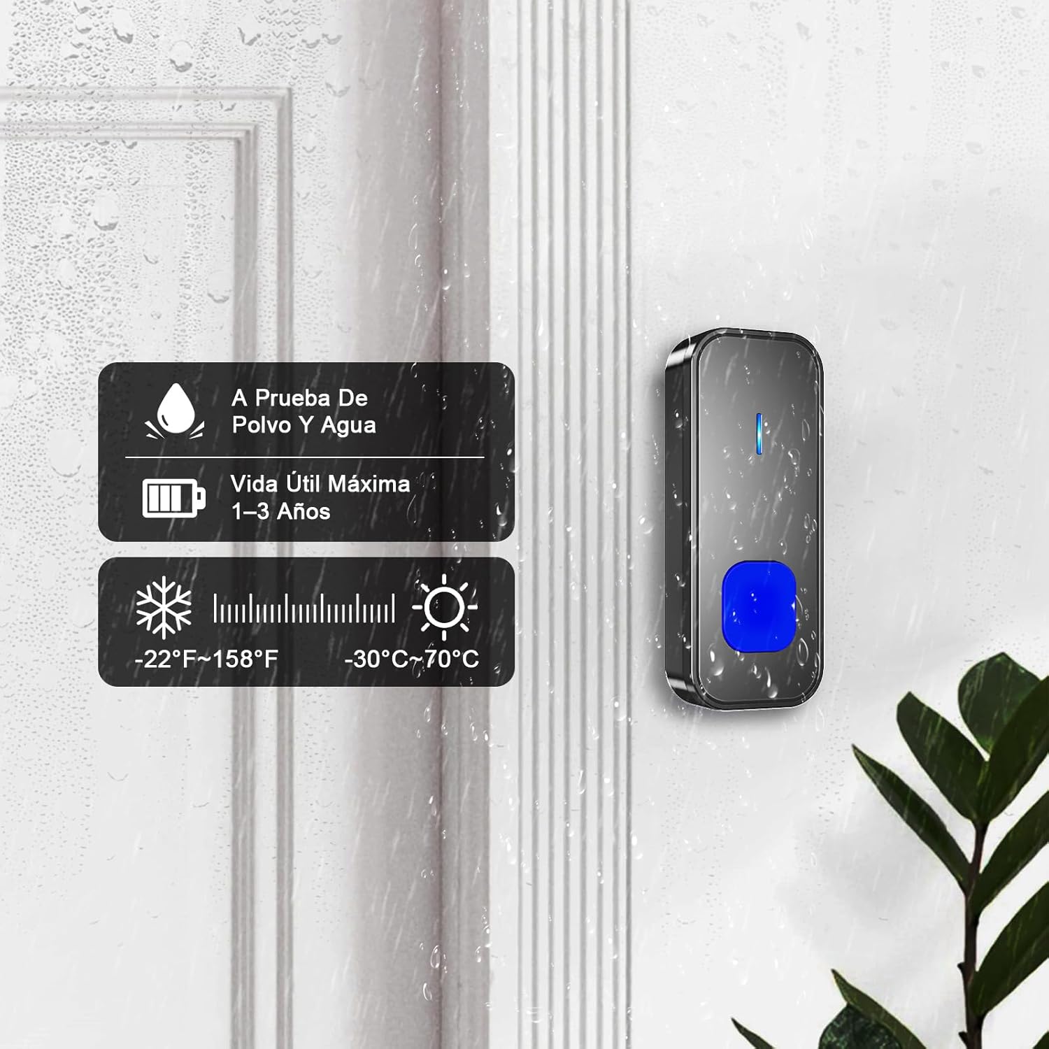 SURFOU Campainha sem fios exterior impermeável, kit Doorbell porta para casa 400 m de alcance Doorbell com 55 melodias, 5 níveis de volume, indicador LED, fácil instalação para casa, preto