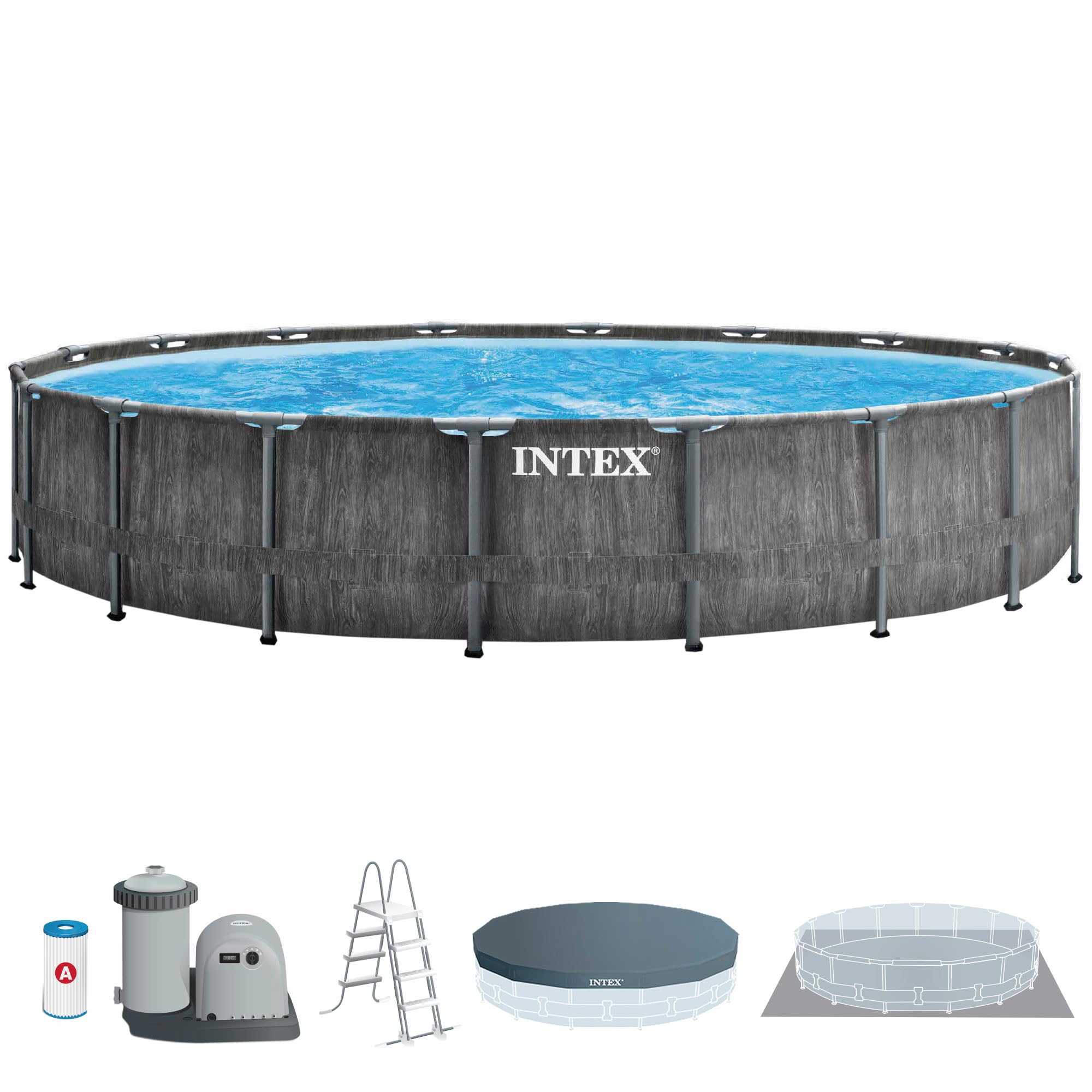 Intex 26742NP - Piscina Desmontable, 457x122 cm, con depuradora Cartucho, 3.785 litros/Hora, Filtro Cartucho Tipo A, Piscina Greywood Prism Frame, 16.805 litros, Piscina para 6 Personas