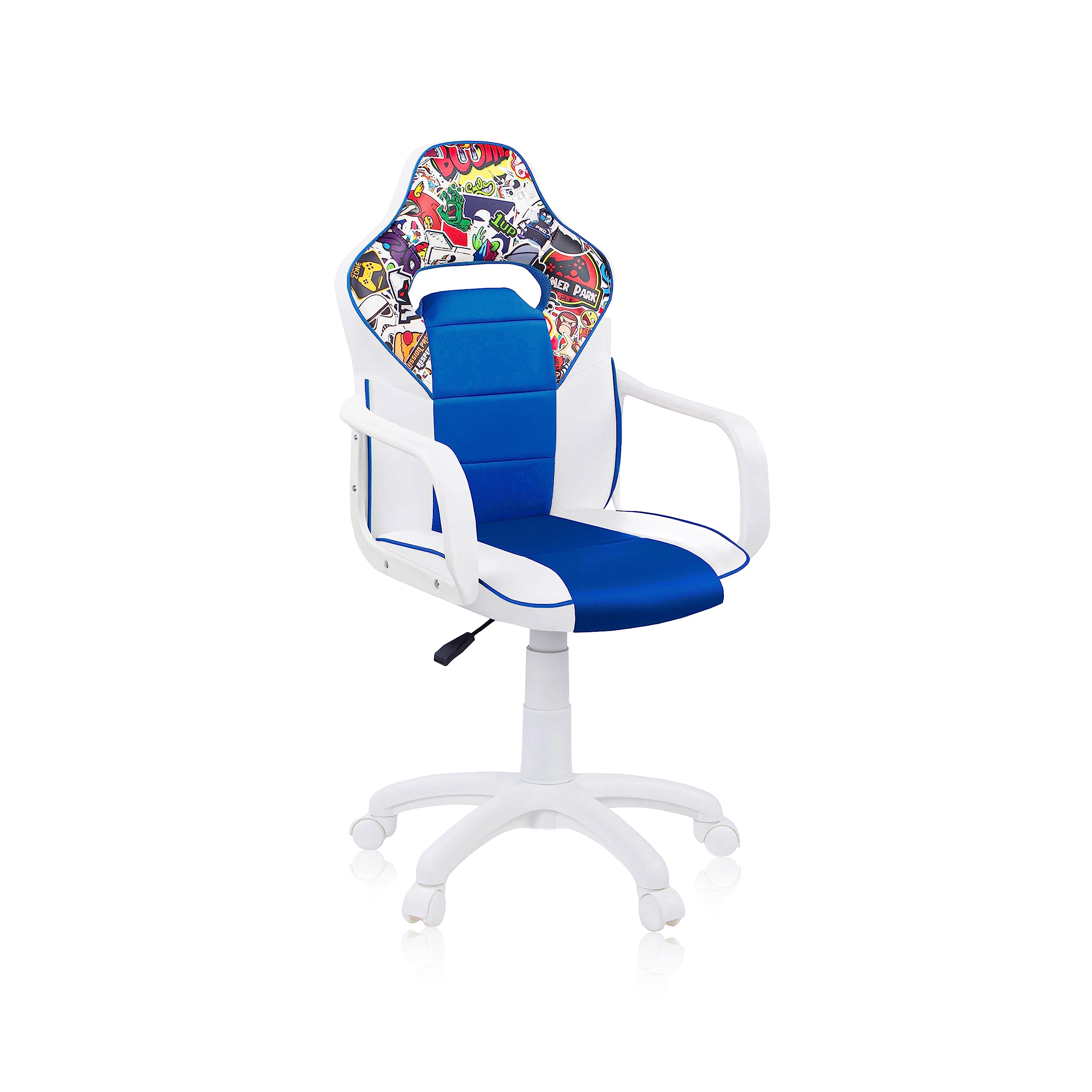 duehome | DRW, cadeira Gamer, cadeira de escritório, estúdio ou secretária, acabamento em silício pele branca e turquesa, medidas: 46,5 cm (largura) x 46 cm (comprimento) x 98-109,5 cm (altura)
