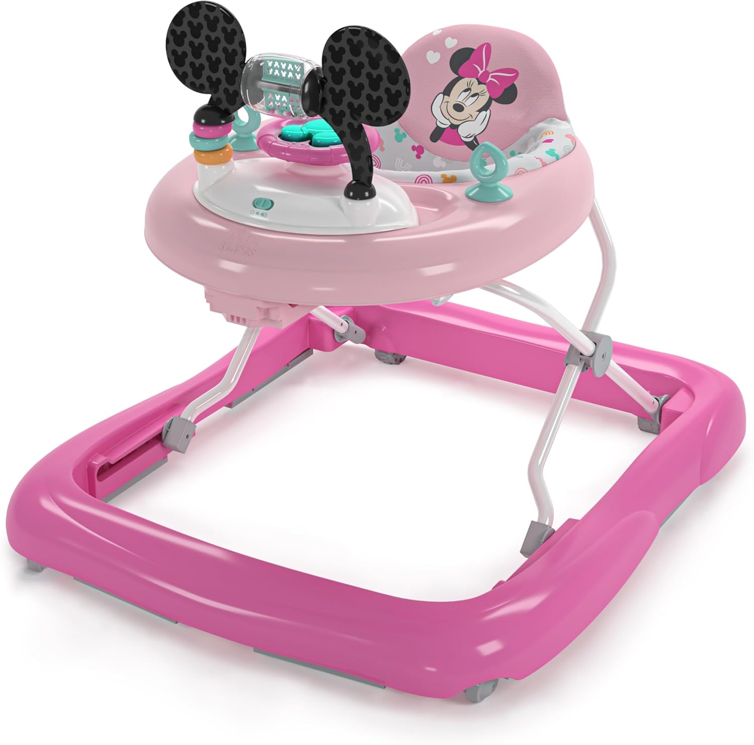 Bright Starts, Disney Baby Minnie Mouse, Tiny Trek, Forever Besties 2 em 1 andarilho com estação de jogos removível, luzes e músicas, altura ajustável, a partir dos 6 meses