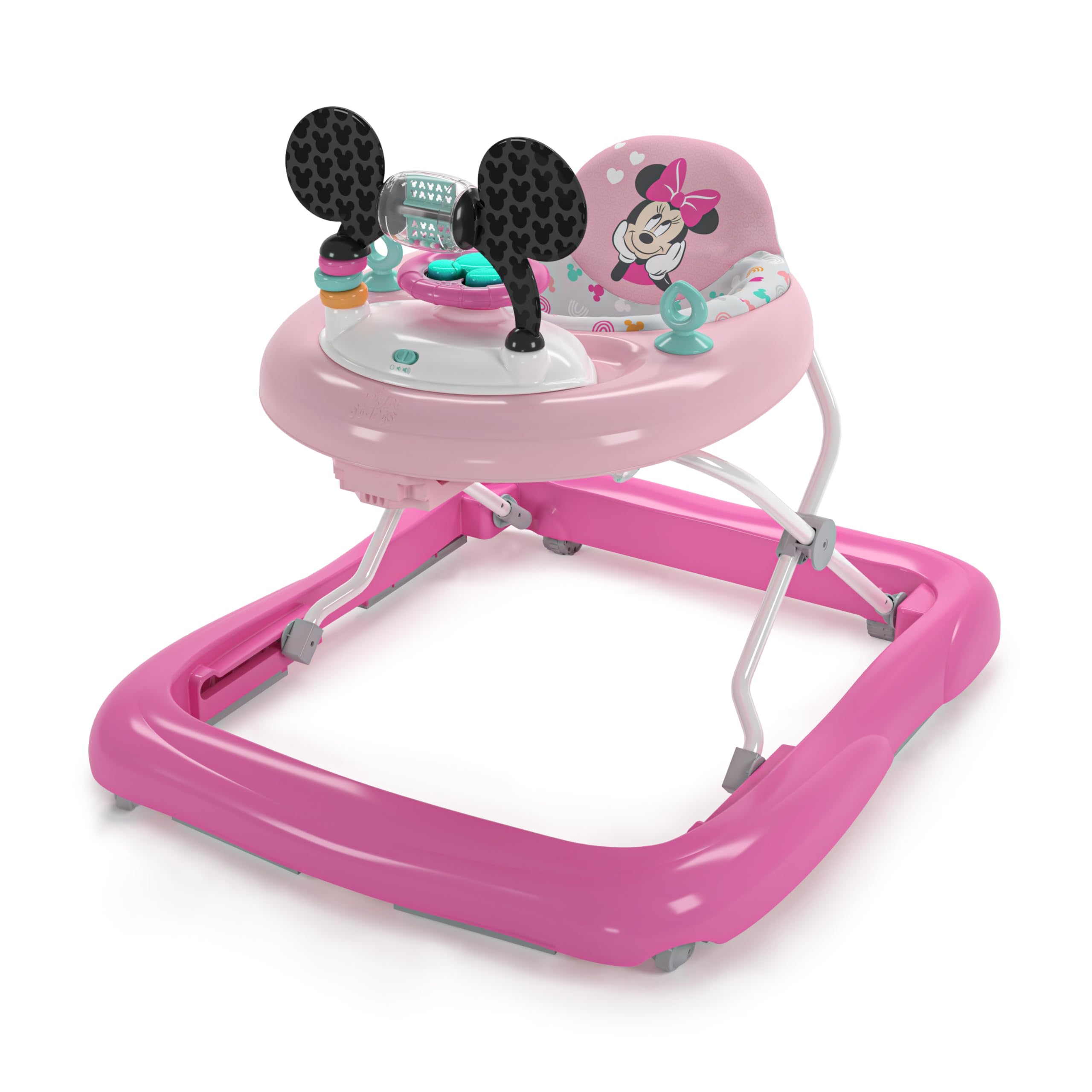 Bright Starts, Disney Baby Minnie Mouse, Tiny Trek, Forever Besties 2 em 1 andarilho com estação de jogos removível, luzes e músicas, altura ajustável, a partir dos 6 meses