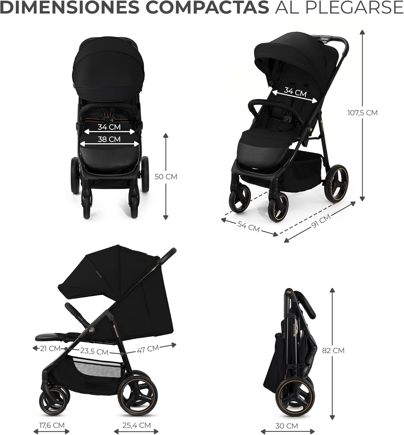 Kinderkraft TRIG 3, cadeira de passeio, leve e gerenciável, suspensão, cinto de 5 pontos, apoio para os pés, ajustável, carga máxima de 25 kg, preto