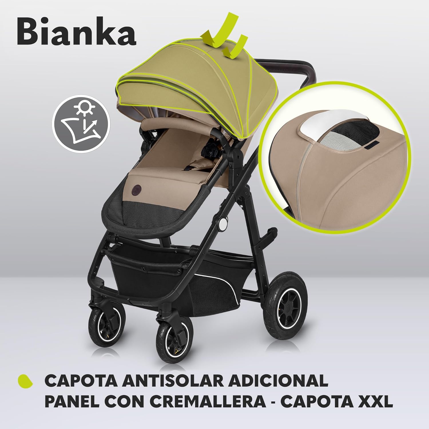 LIONELO BIANKA Carrinho de bebé 3 em 1 (22 kg) porta-bebés (9 kg) cadeira de carro (13 kg), dobrável, sistema de viagem encosto ajustável rodas 360o amortecimento, capô XXL, carrinho de bebé (bege)