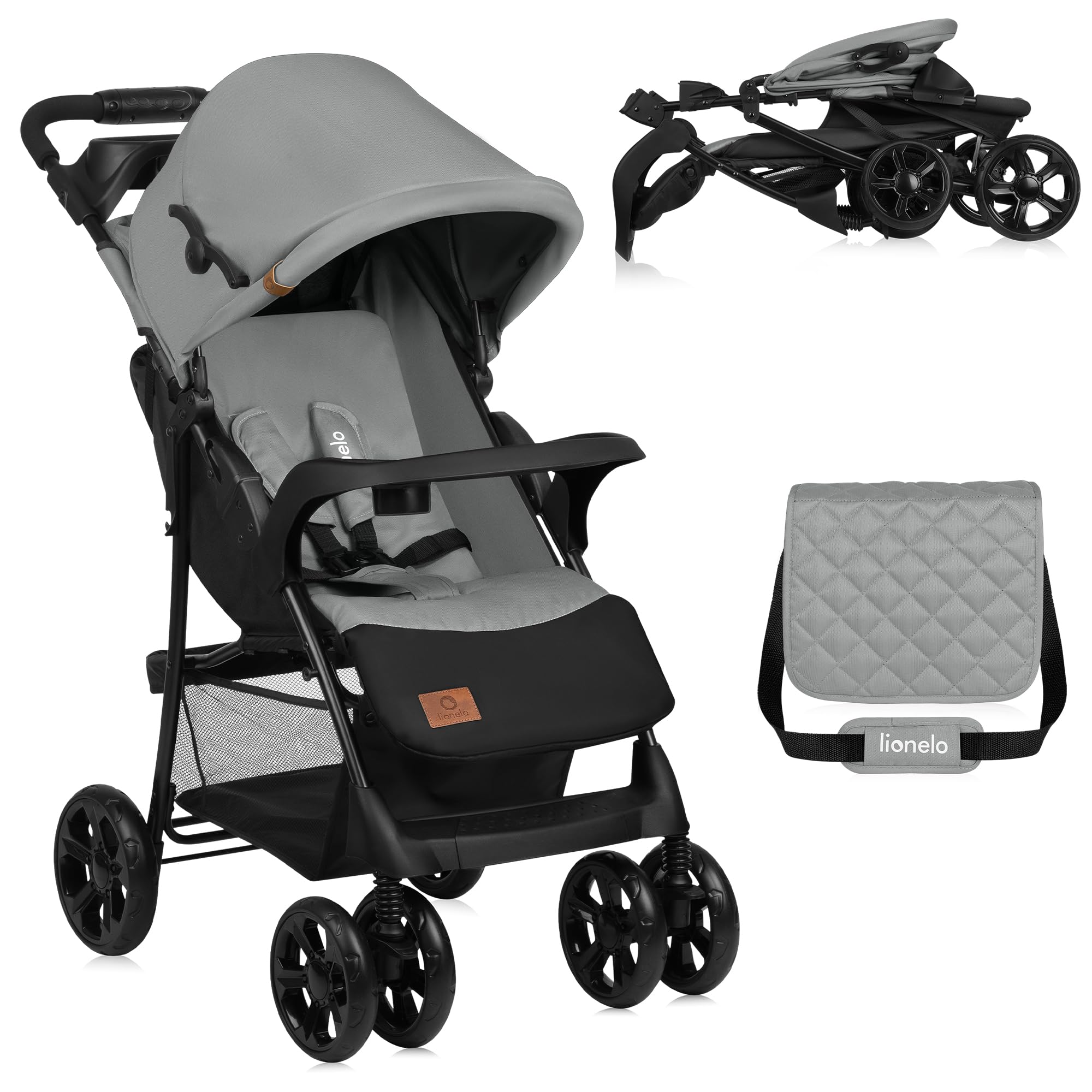 LIONELO Emma Plus Carrinho de passeio até 15 kg 6-36 M encosto ajustável cinto de segurança de 5 pontos capuz profundo organizador para pais